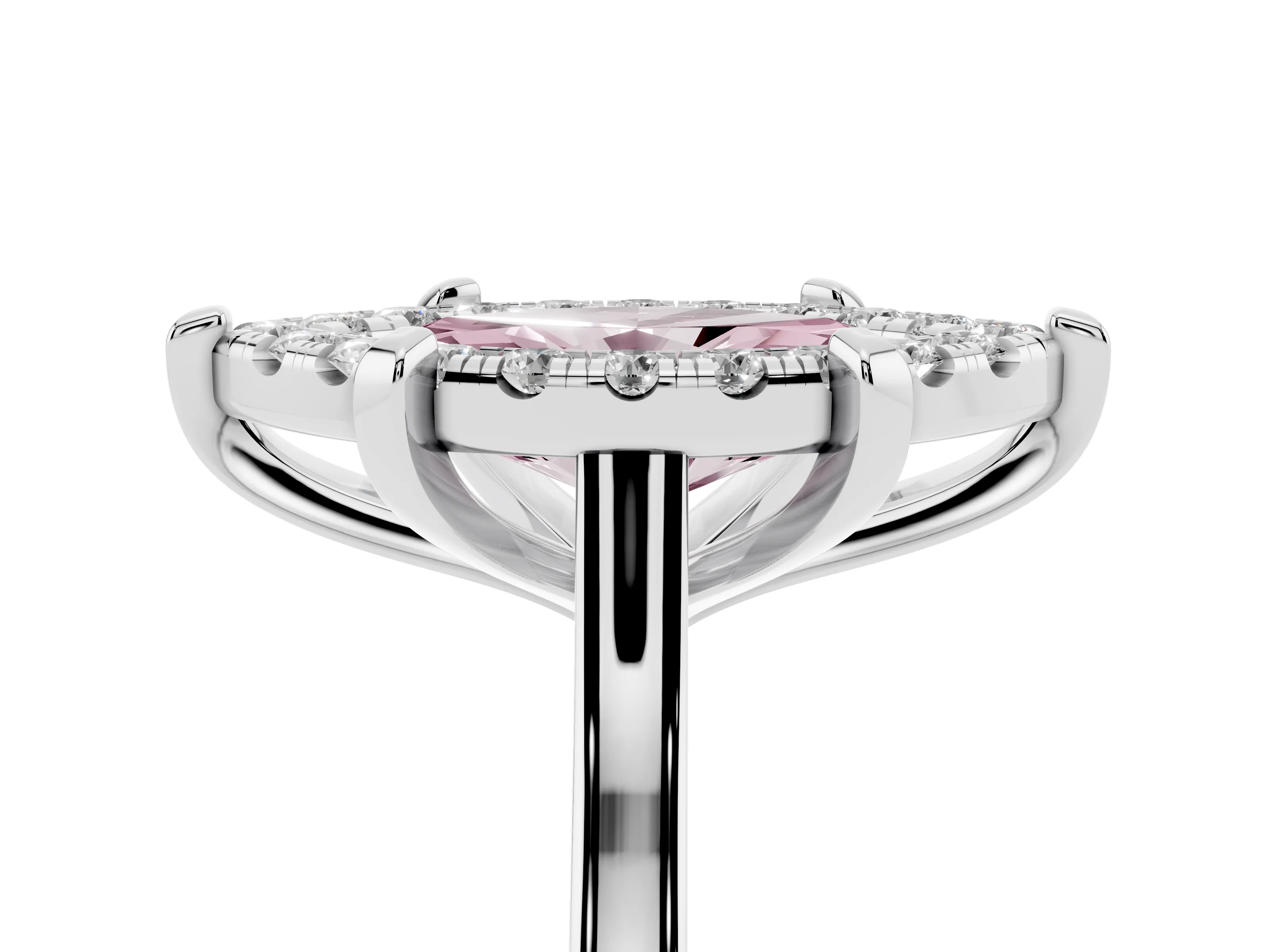 Fancy Pink Marquise Cut Diamond Cluster Halo Solitaire Ring Set in Platinum with Prong Setting