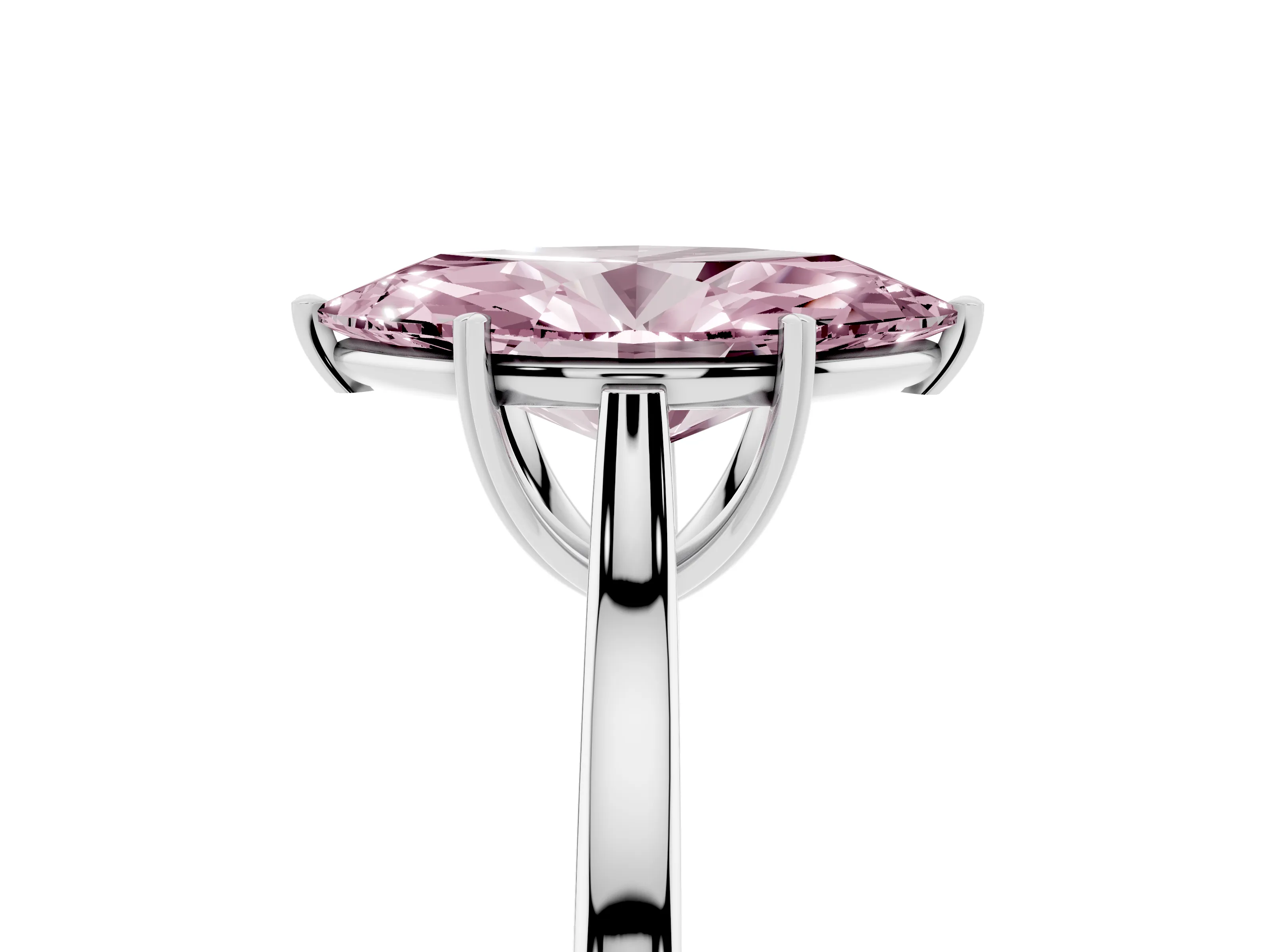 Fancy Pink Marquise Cut Diamond Solitaire Heart Prong Engagement Ring Set in Silver with Tapered Band