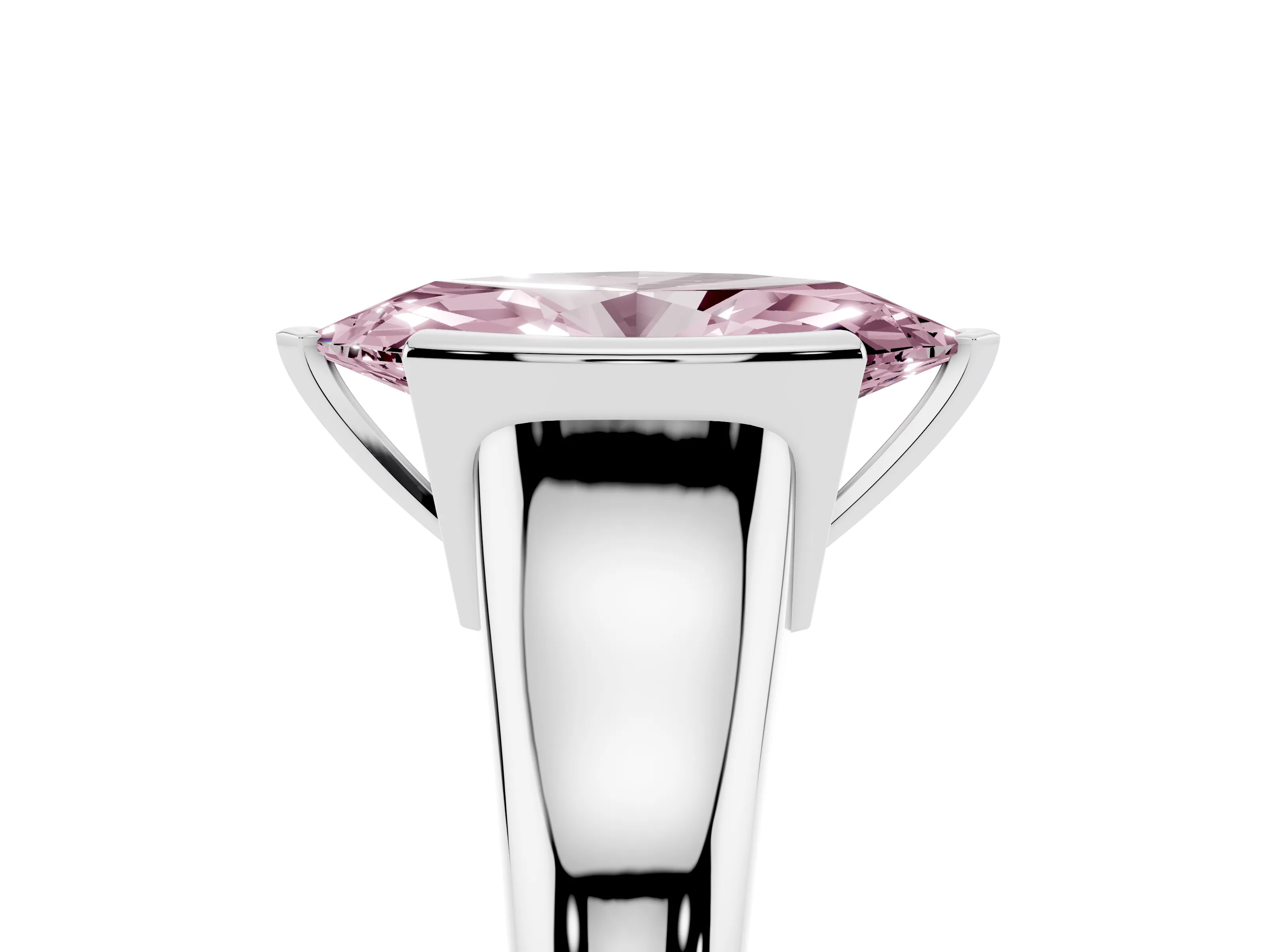 Fancy Pink Marquise Cut Diamond Solitaire Tension Set Ring Set in Platinum with Split Shank Band