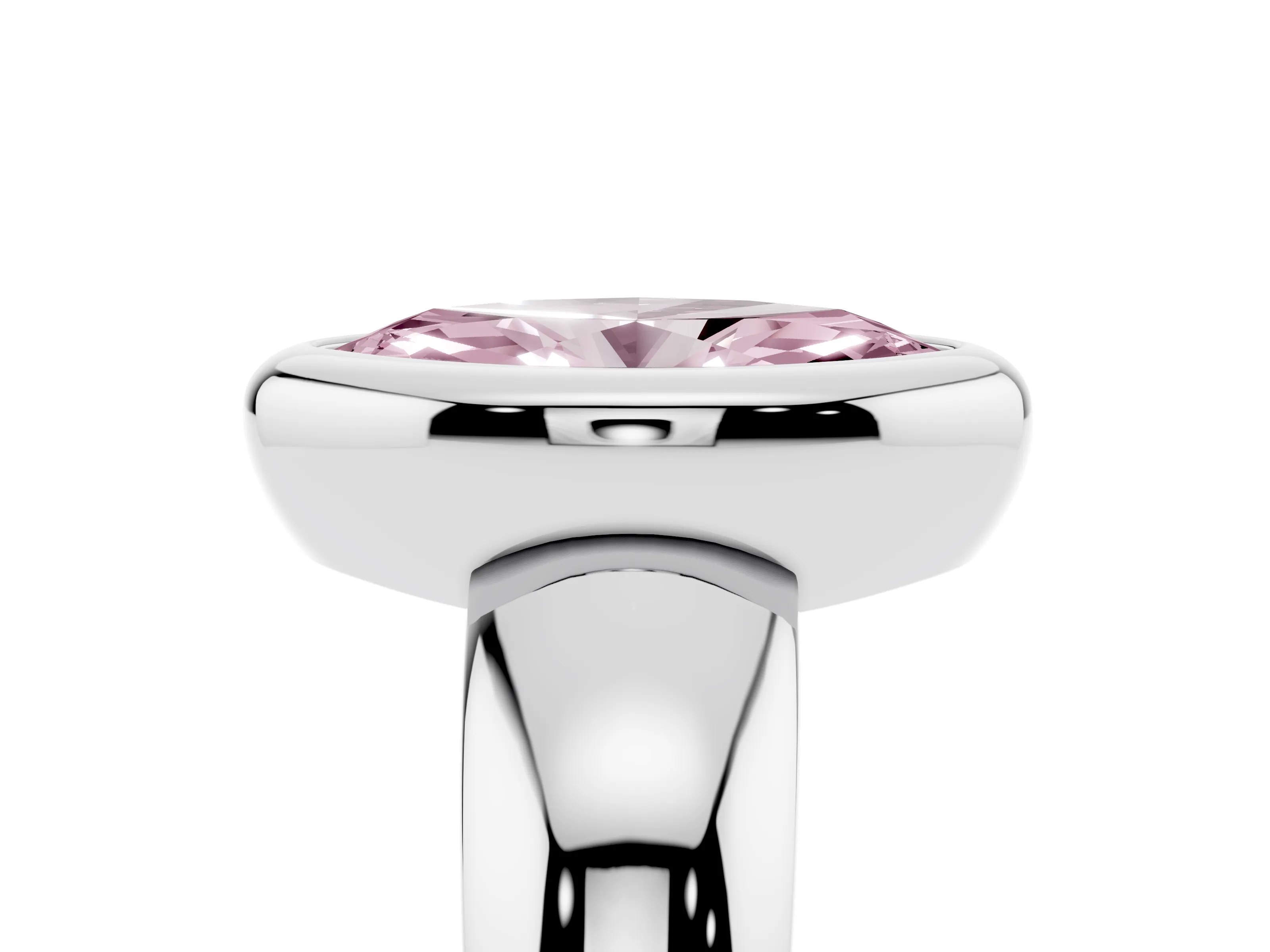 Fancy Pink Bezel Set Marquise Cut Diamond Solitaire Ring Set in Platinum with Wide Band