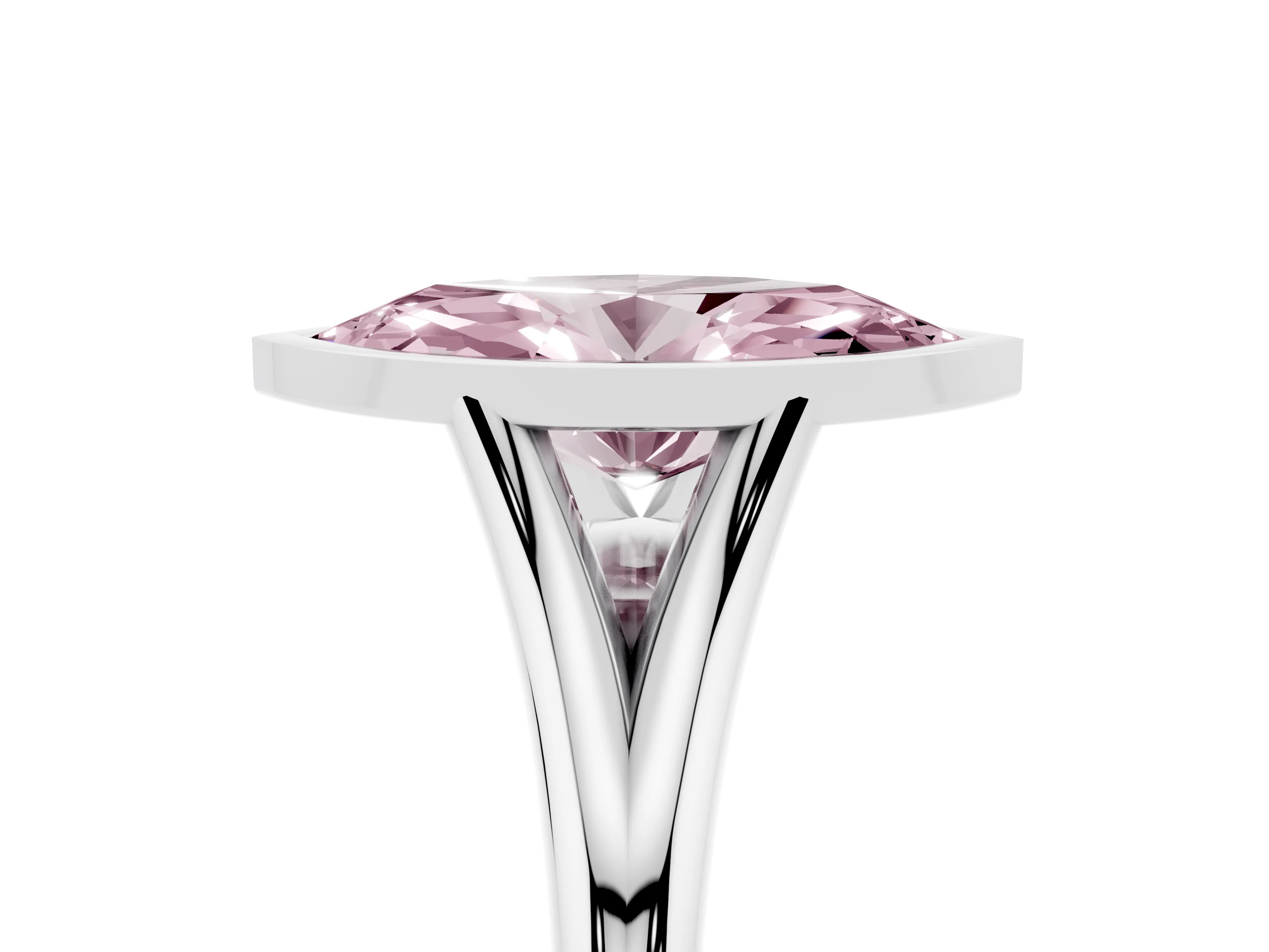 Fancy Pink Bezel Set Marquise Cut Diamond Solitaire Ring Set in White gold with Tapered Band