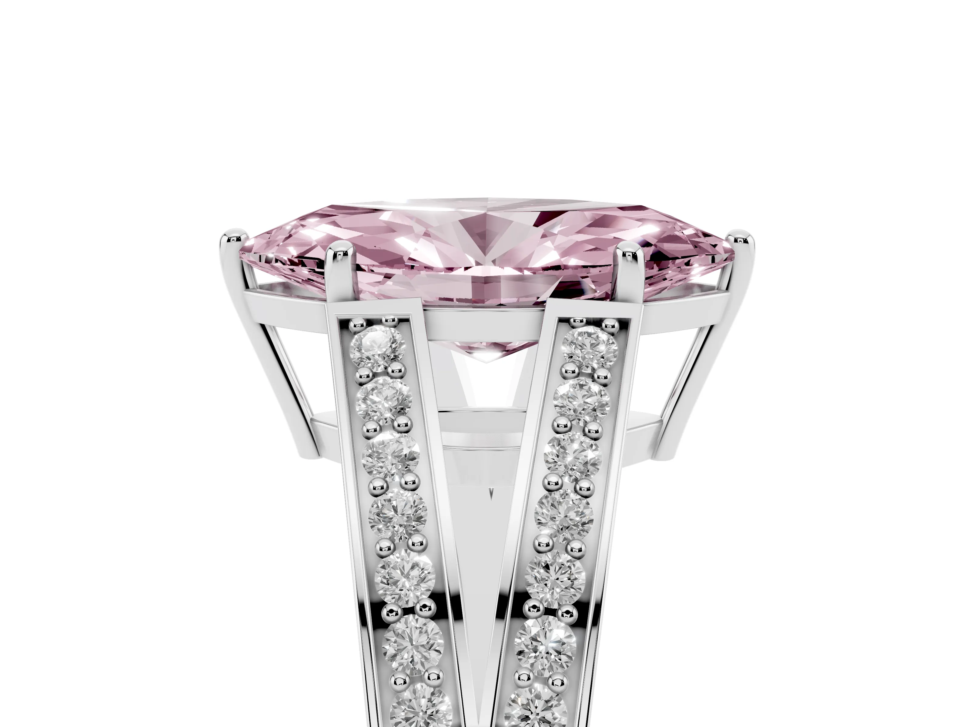 Fancy Pink Marquise Cut Diamond Split Shank Ring Set in Silver with Pavé Band and Prong Setting