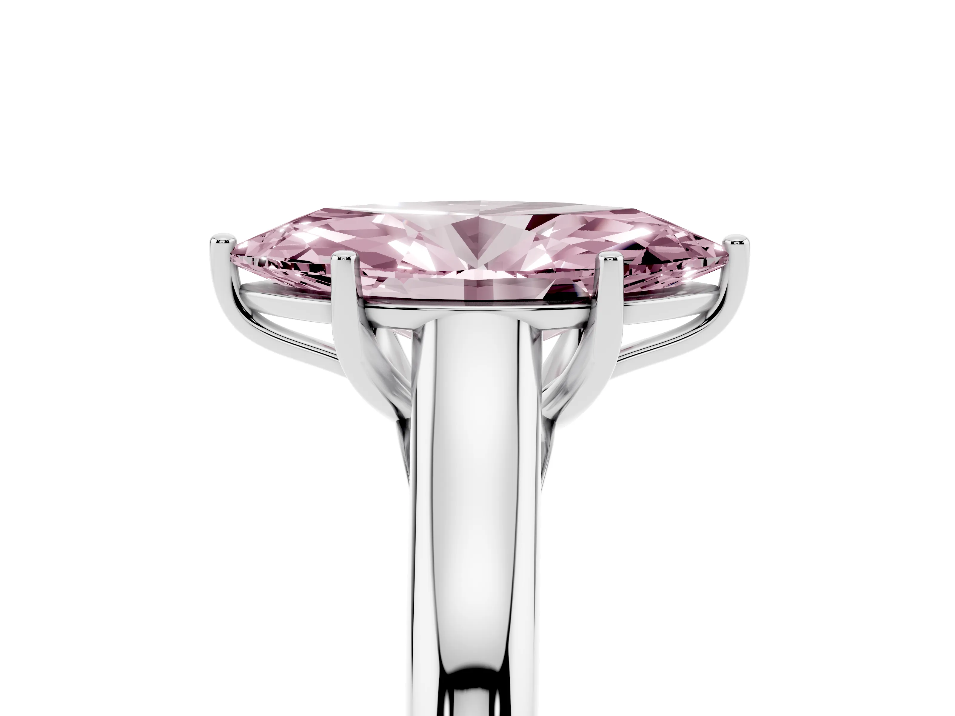 Fancy Pink Marquise Cut Diamond Solitaire Engagement Ring Set in White gold with Subtly Tapered Band and Prong Setting