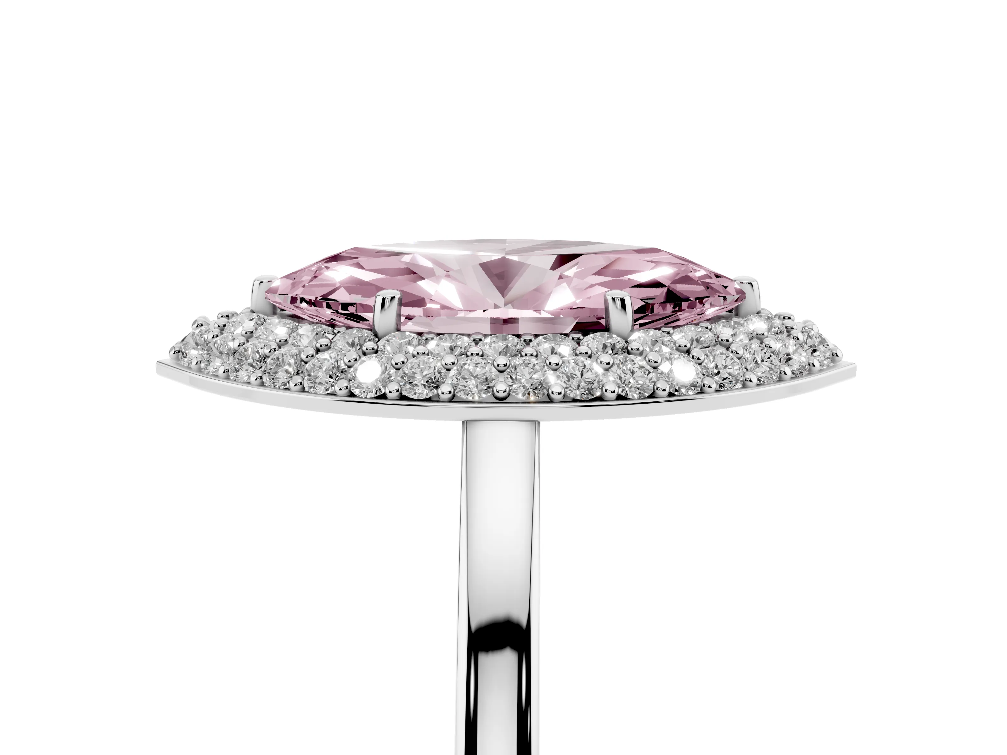 Fancy Pink Marquise Cut Diamond Halo Engagement Ring Set in Platinum with Solitaire Band and Prong Setting