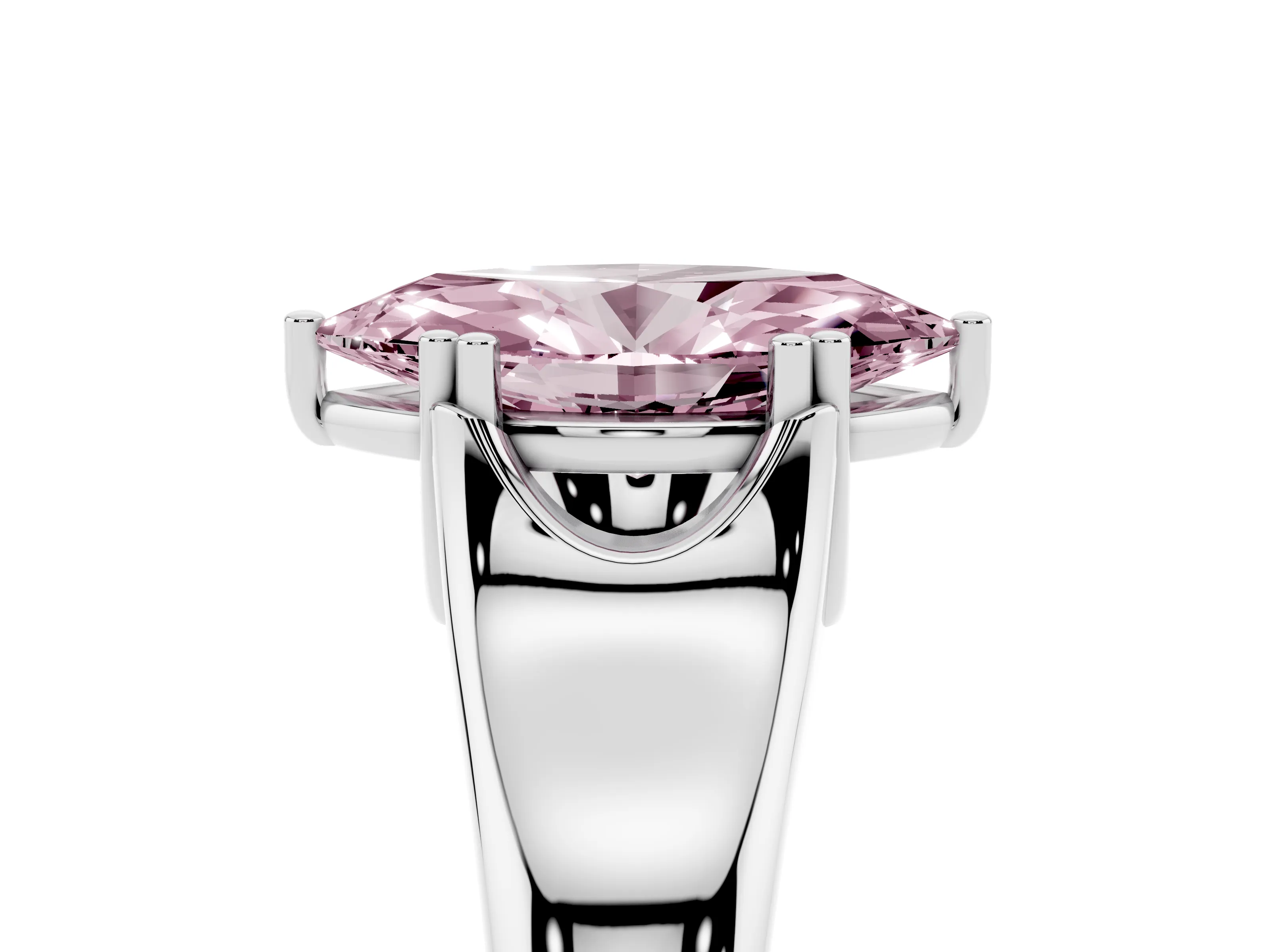 Fancy Pink Marquise Cut Diamond Solitaire Ring Set in White gold with Wide Band and Prong Setting