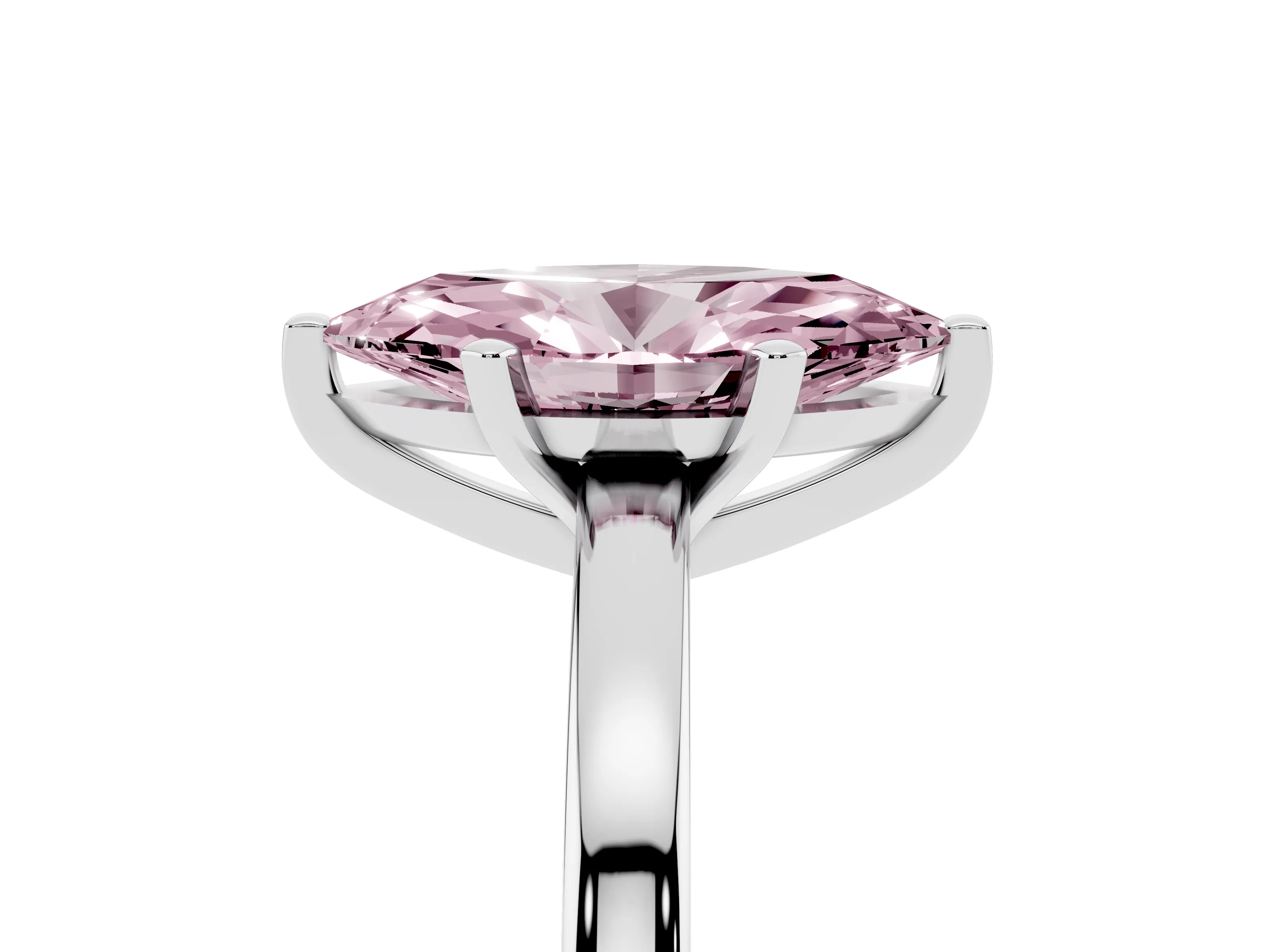 Fancy Pink Marquise Cut Diamond Solitaire Engagement Ring Set in Platinum with Prong Setting on a Classic Band