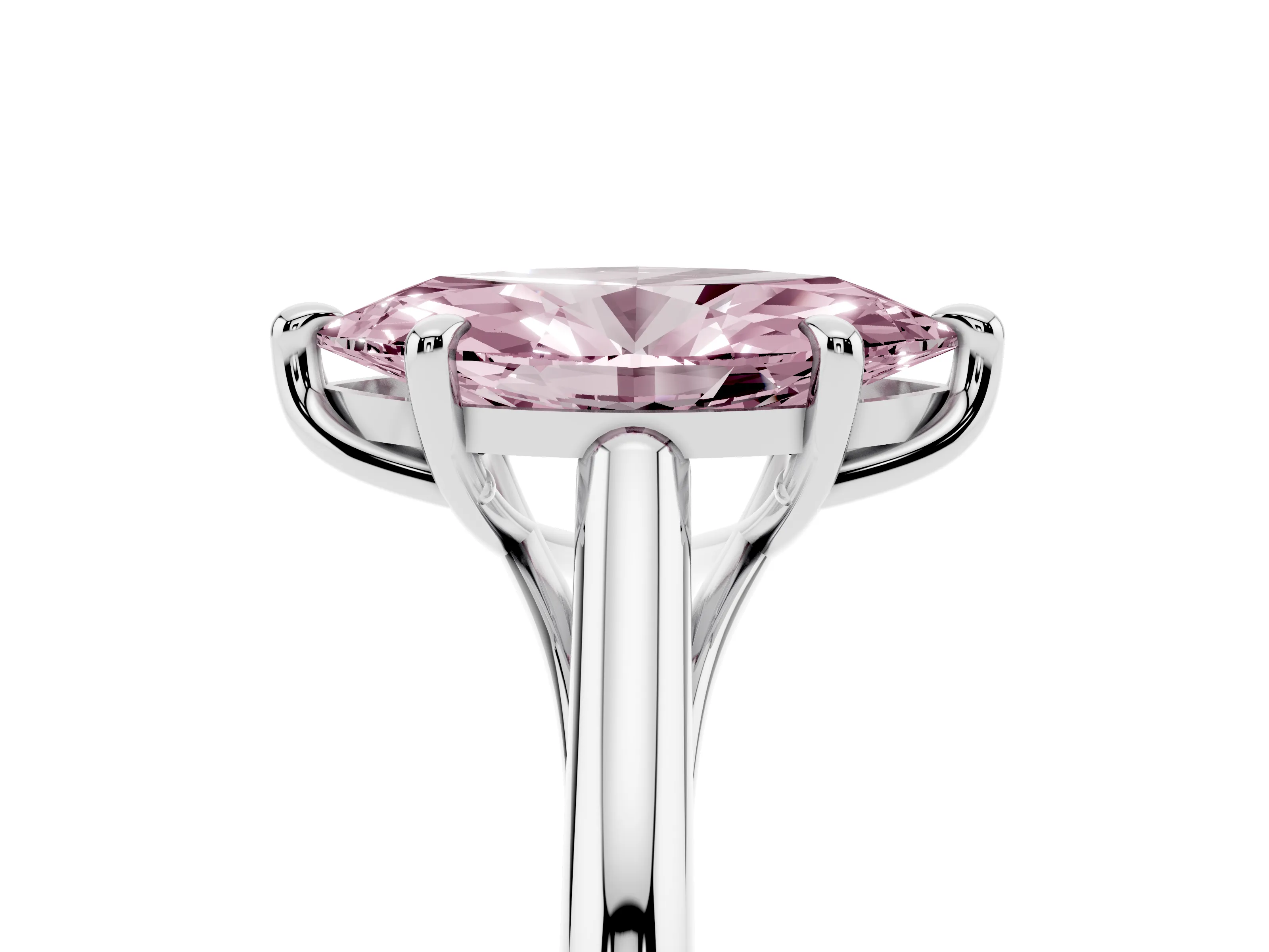 Fancy Pink Marquise Cut Diamond Solitaire Engagement Ring Set in Silver with Prong Setting and Plain Classic Band