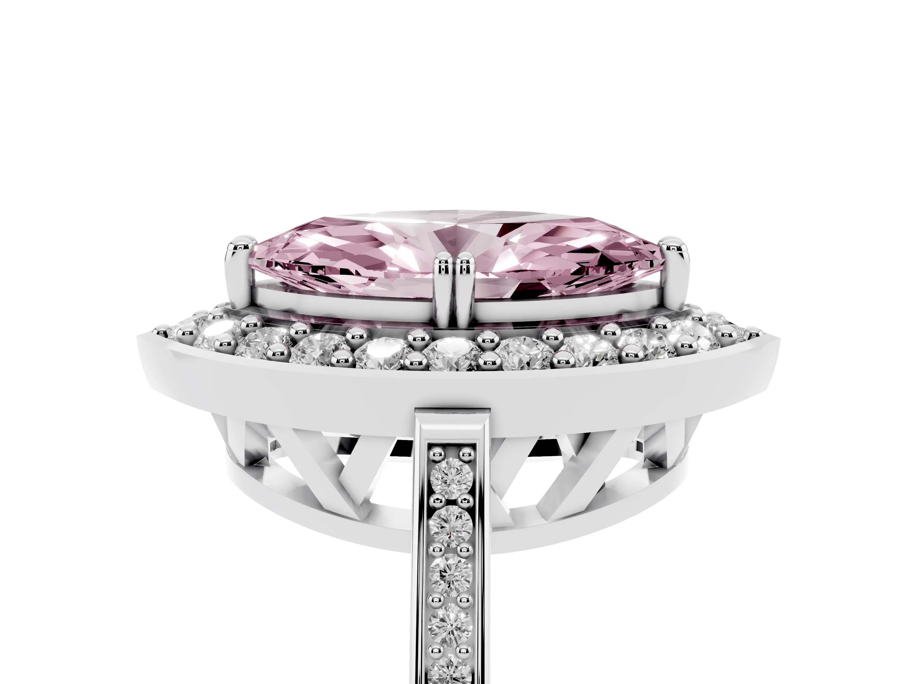 Fancy Pink Marquise Cut Diamond Halo Ring Set in Silver with Accent-Lined Split Shank and Prong Setting