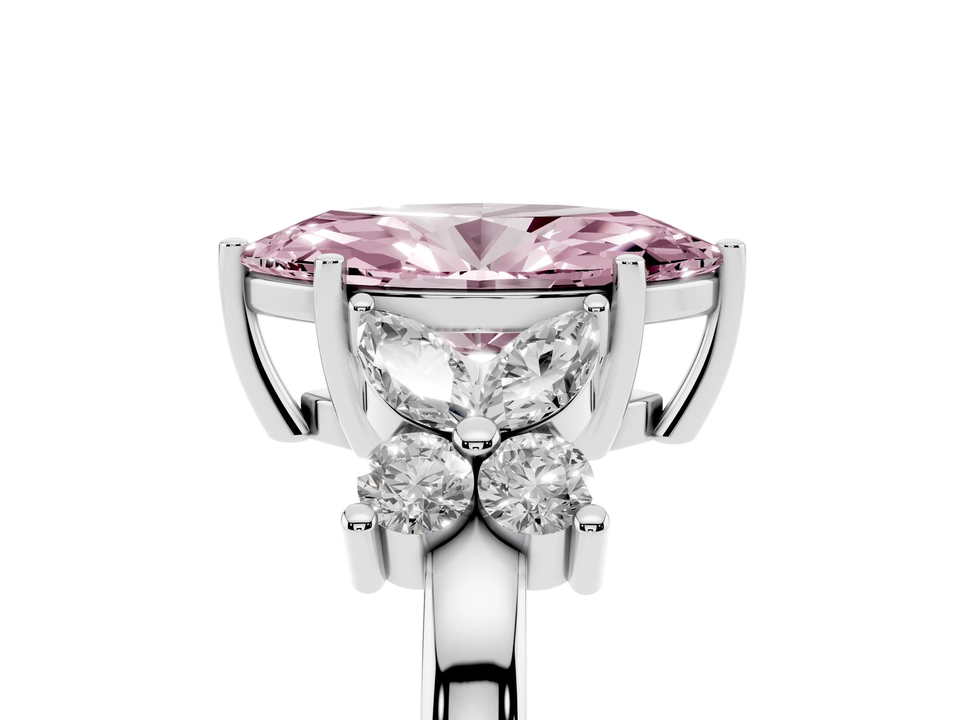 Fancy Pink Marquise Cut Diamond Floral Cluster Ring Set in Silver with Marquise Petals and Prong Setting