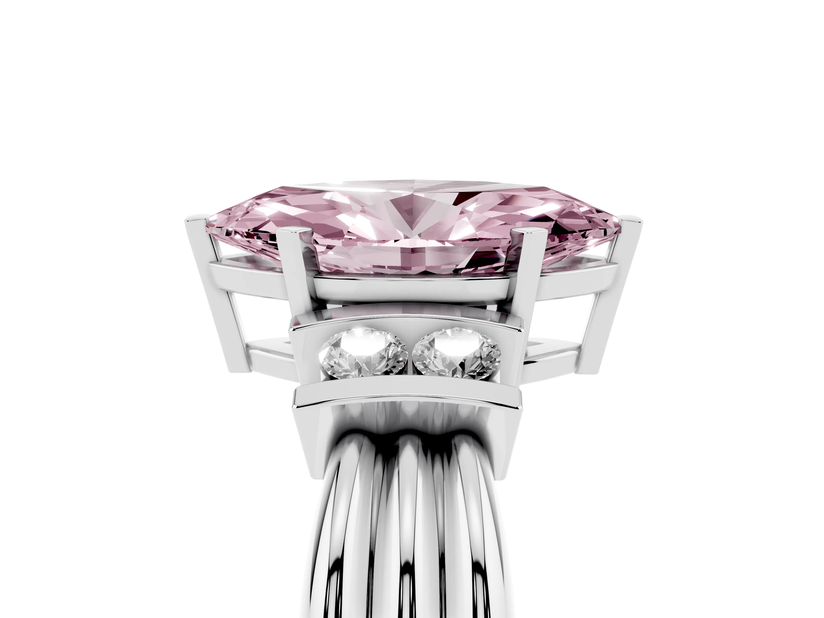 Fancy Pink Three-Stone Marquise Cut Diamond Channel Set Ring Set in White gold with Bar Prongs