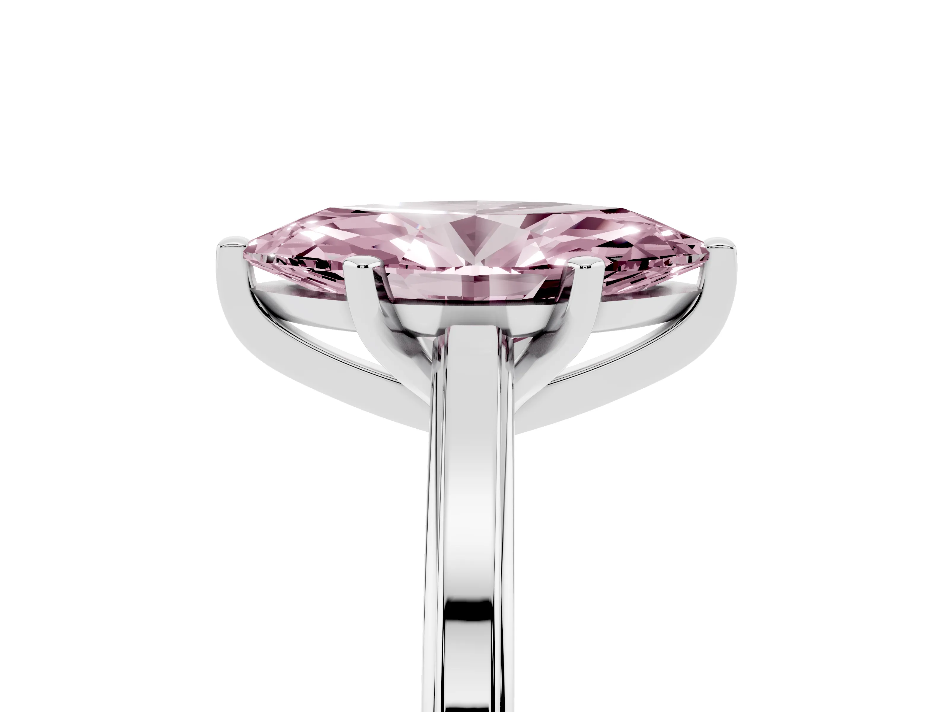 Fancy Pink Marquise Cut Diamond Solitaire Ring Set in Platinum with Prong Setting and Classic Band