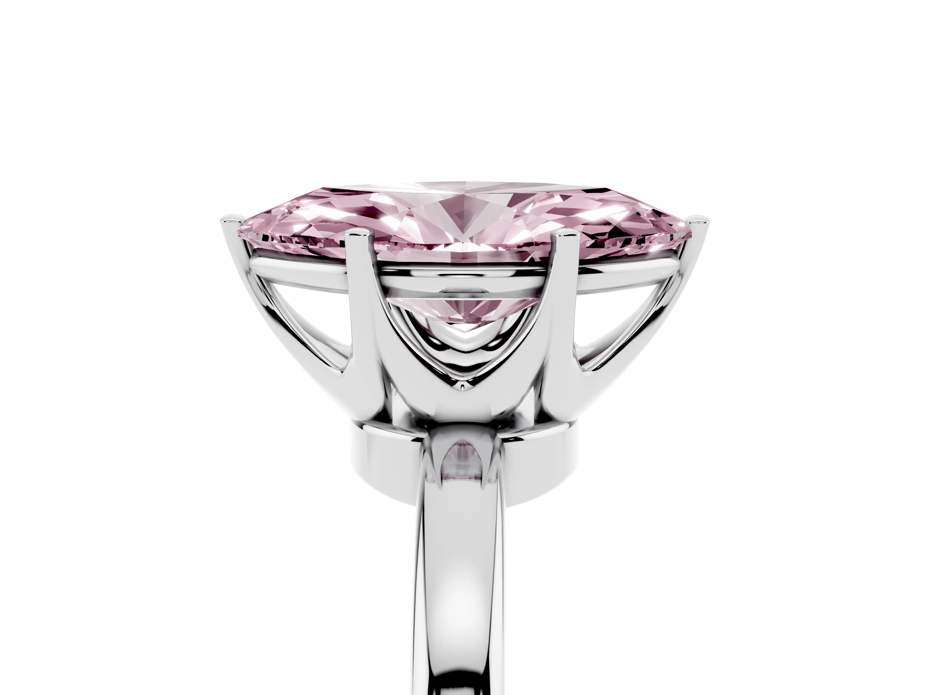 Fancy Pink Marquise Cut Diamond Solitaire Ring Set in White gold with Raised Prong Setting on a Classic Band