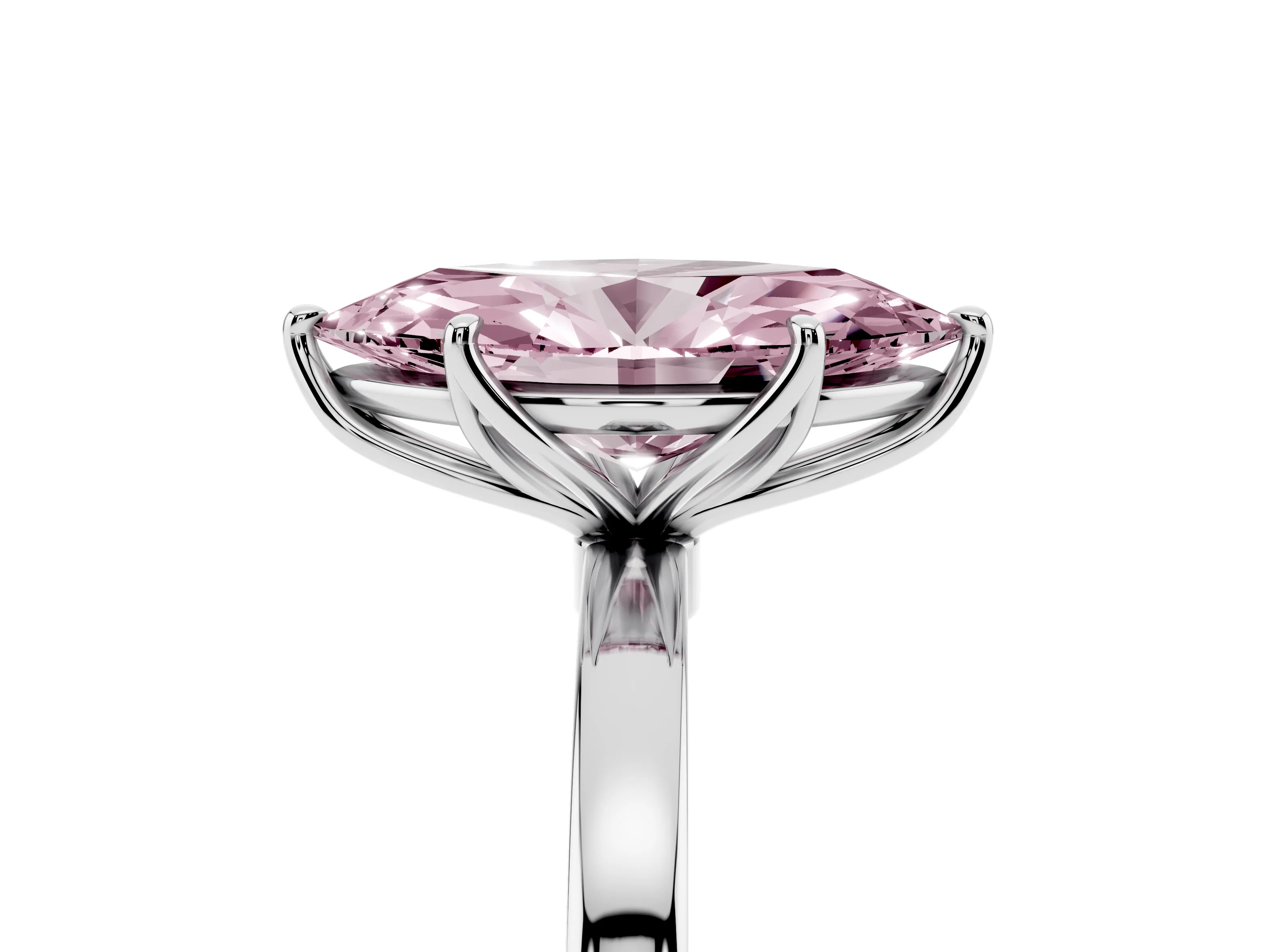 Fancy Pink Marquise Cut Diamond Solitaire Ring Set in White gold with Prong Setting and Thin Polished Band
