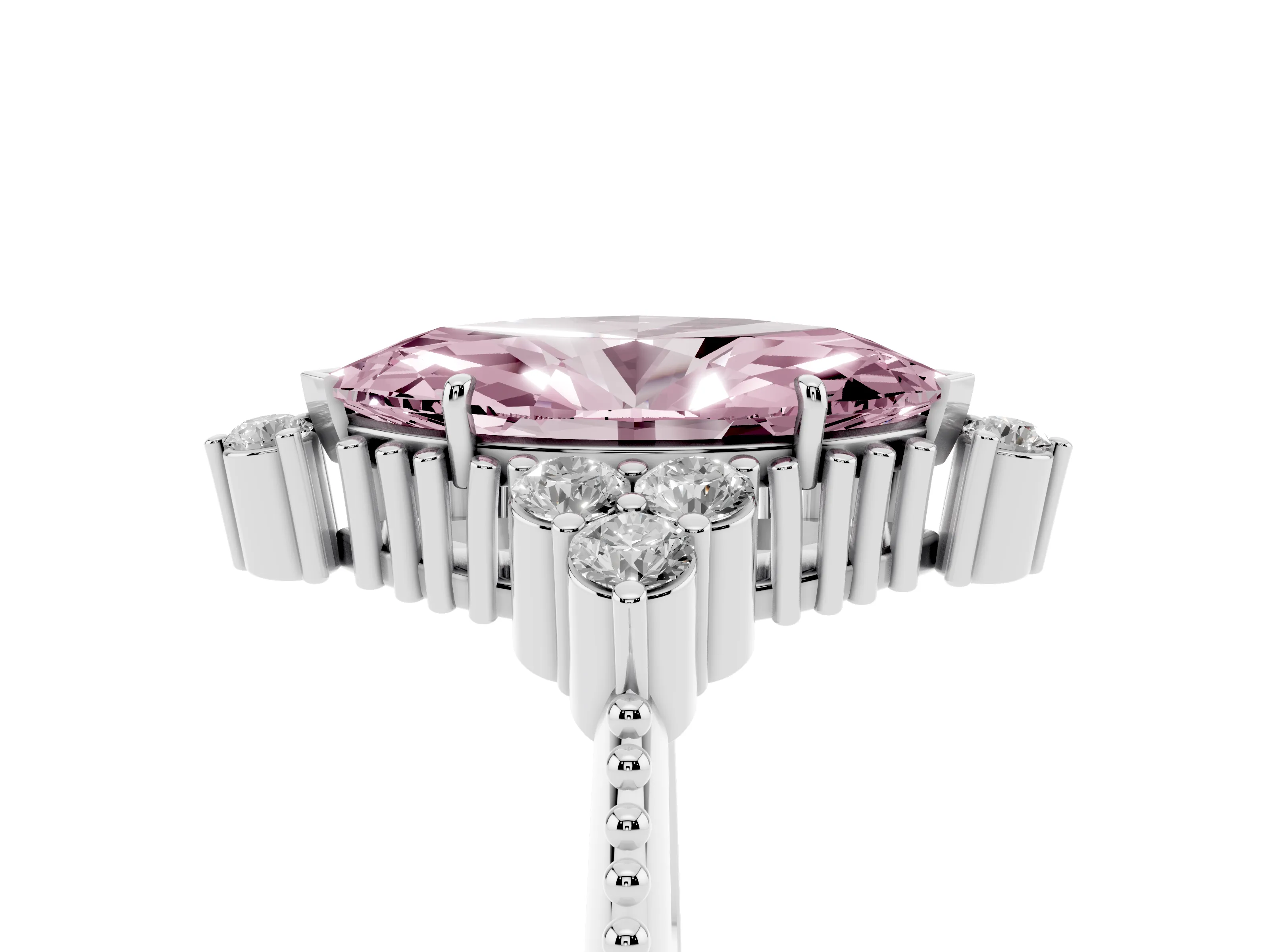 Fancy Pink Marquise Cut Diamond Cluster Ring Set in Silver with Beaded Band