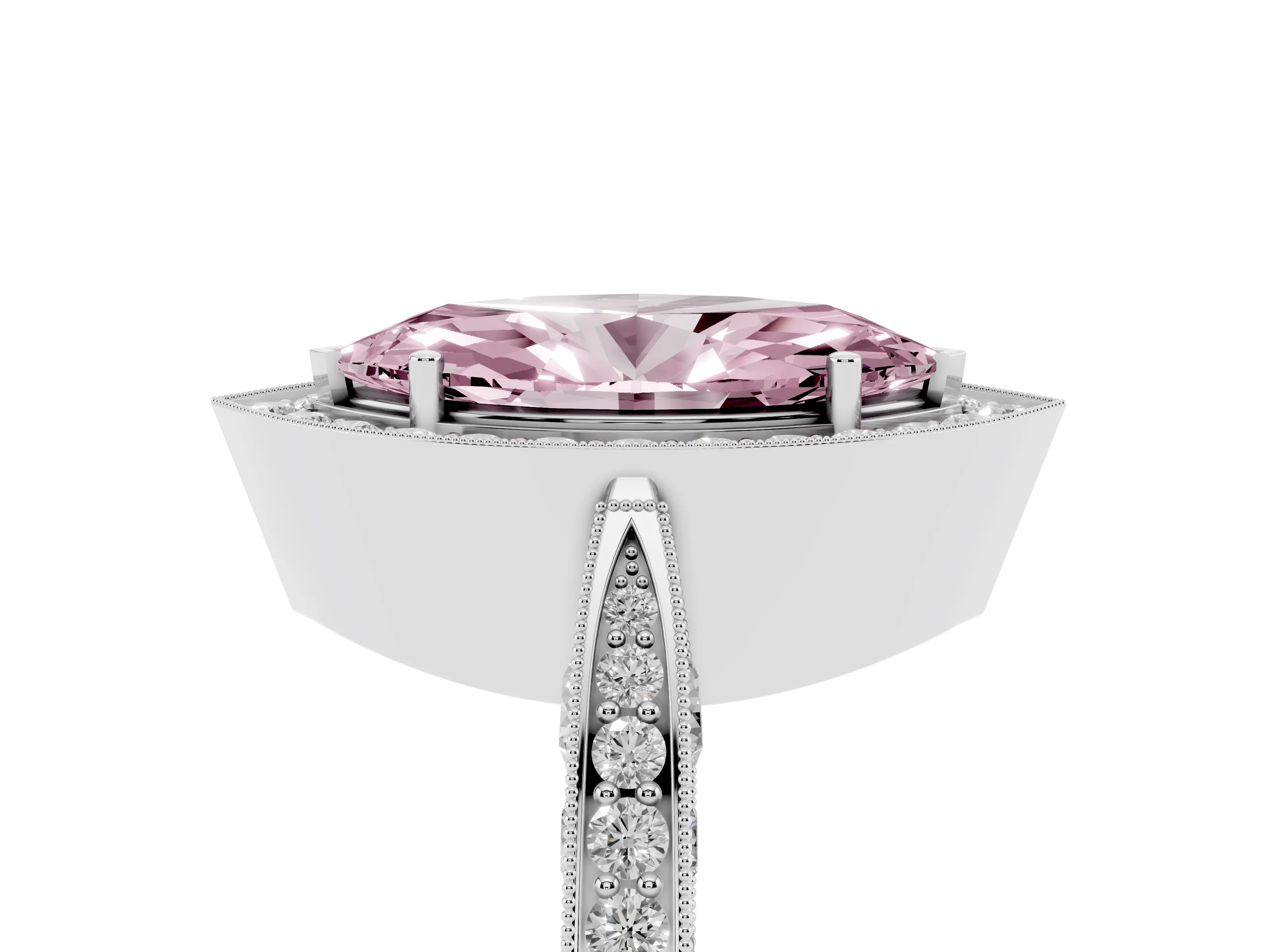 Fancy Pink Marquise Cut Diamond Halo Engagement Ring Set in White gold with Accent Split Shank Band