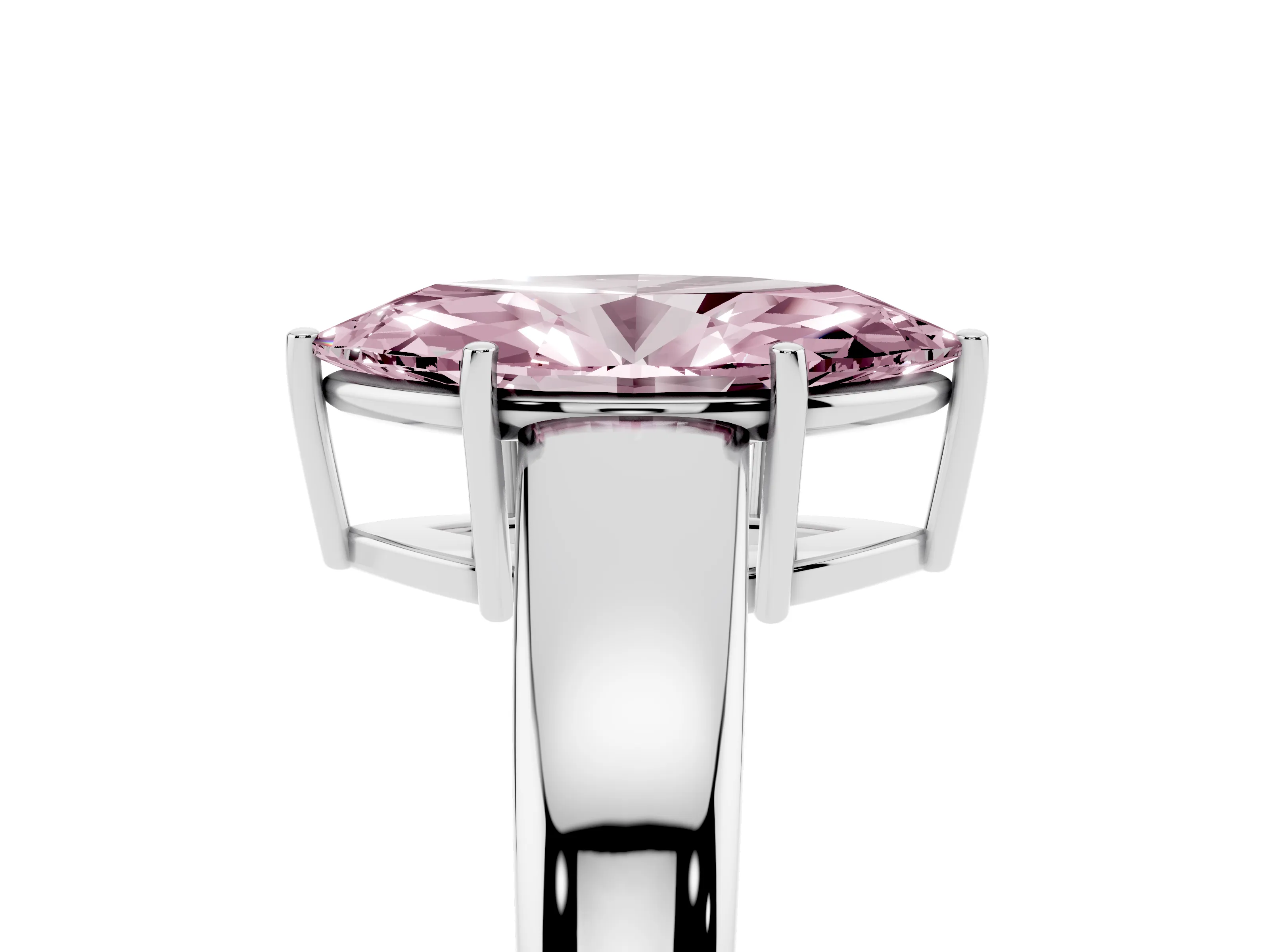 Fancy Pink Marquise Cut Diamond Solitaire Ring Set in Silver with Tapered Band and Prong Setting
