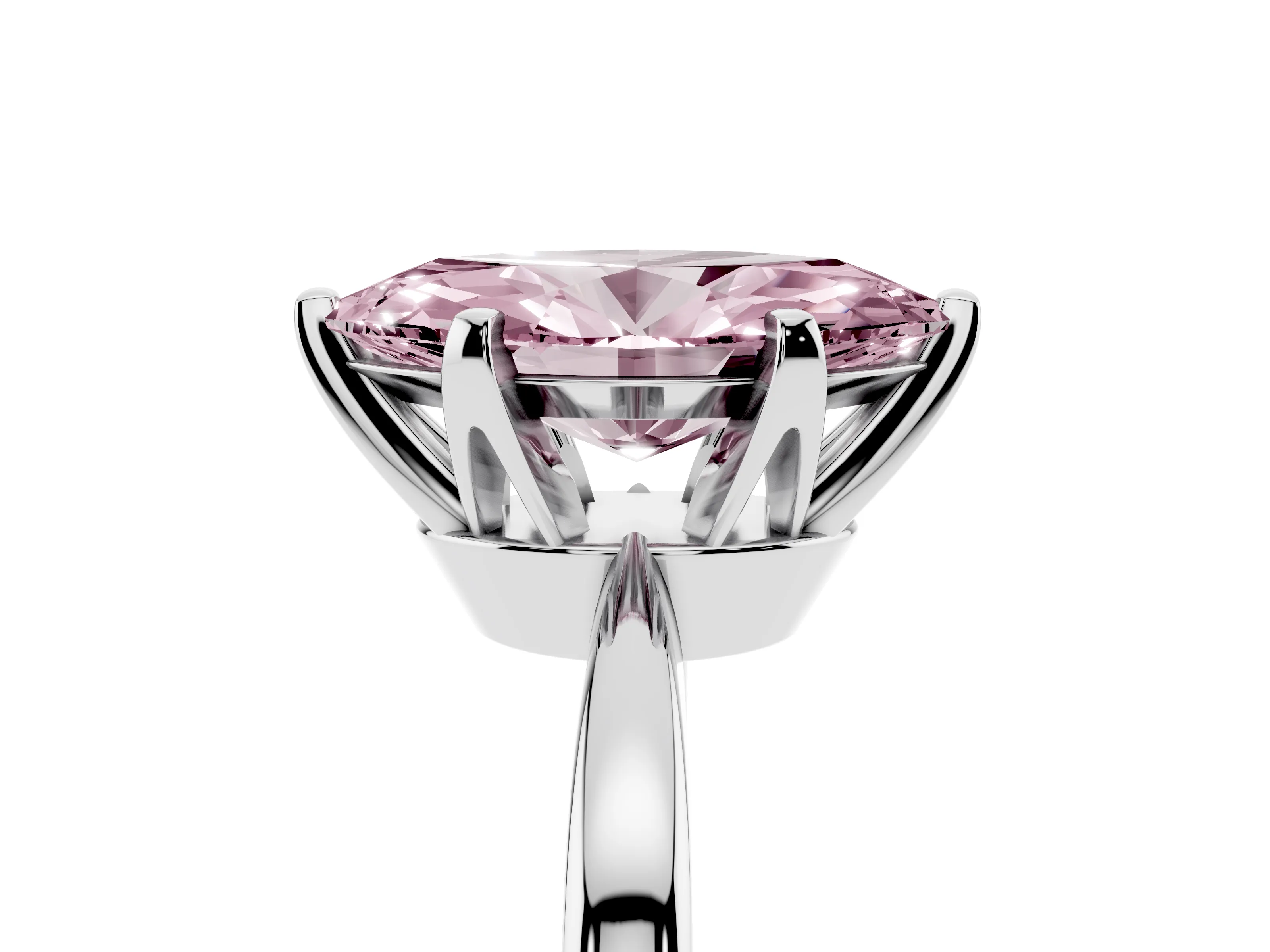 Fancy Pink Marquise Cut Diamond Solitaire Engagement Ring Set in Platinum with Slim Tapered Solitaire Band
