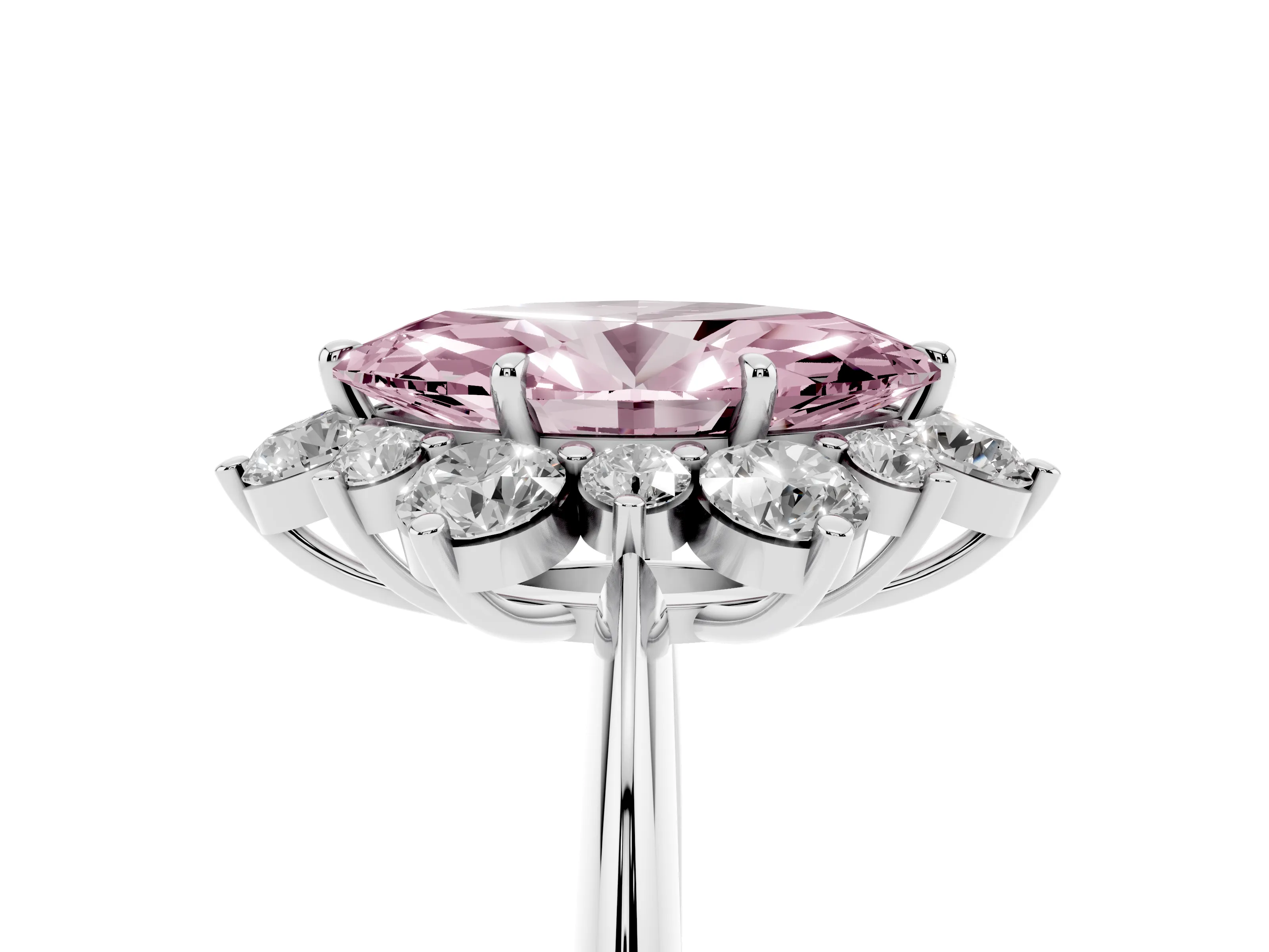 Fancy Pink Marquise Cut Diamond Cluster Halo Ring Set in White gold with Solitaire Band and Prong Setting