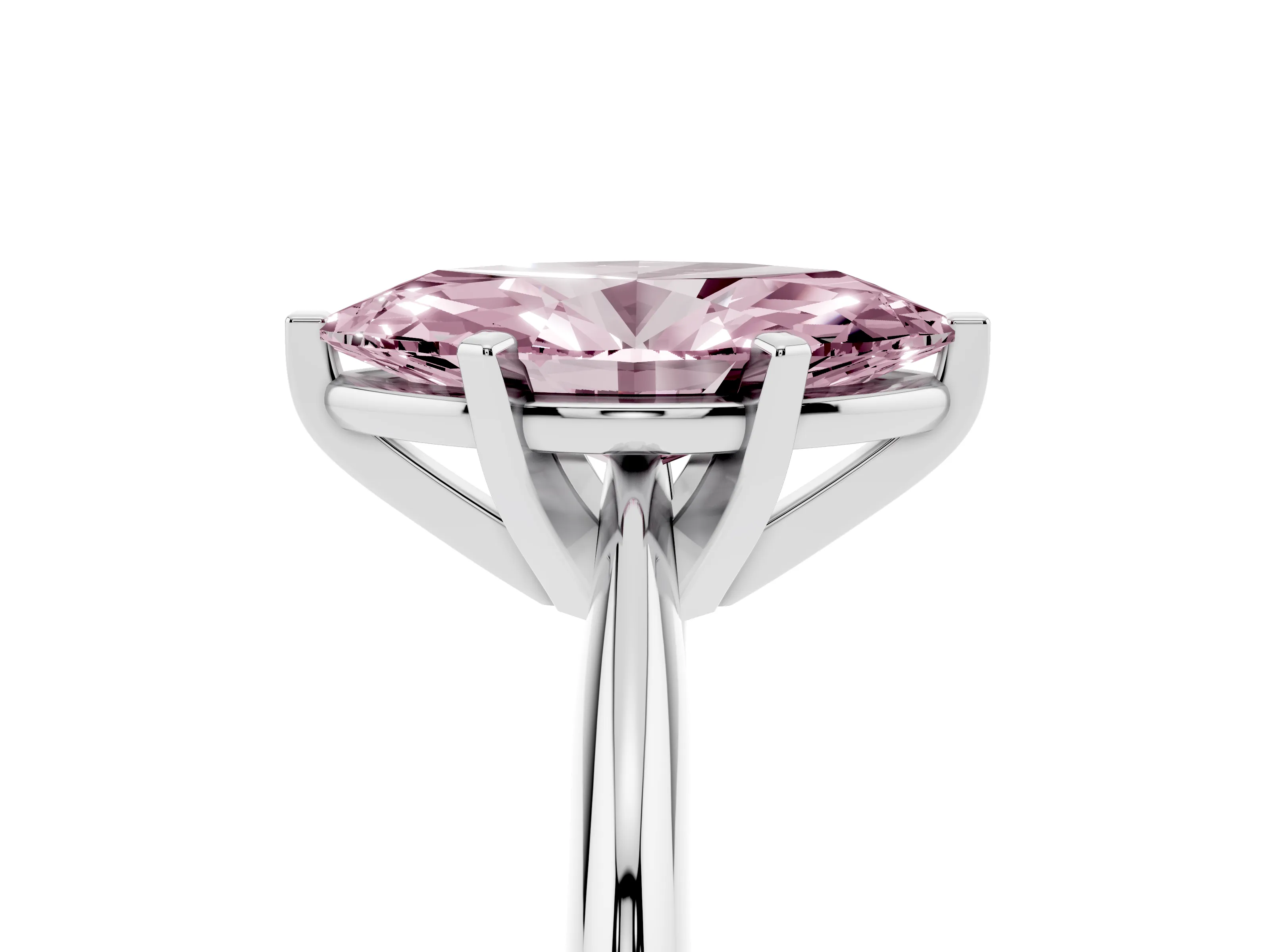 Fancy Pink Marquise Cut Diamond Solitaire Ring Set in Silver with Prong Setting on a Plain Round Band