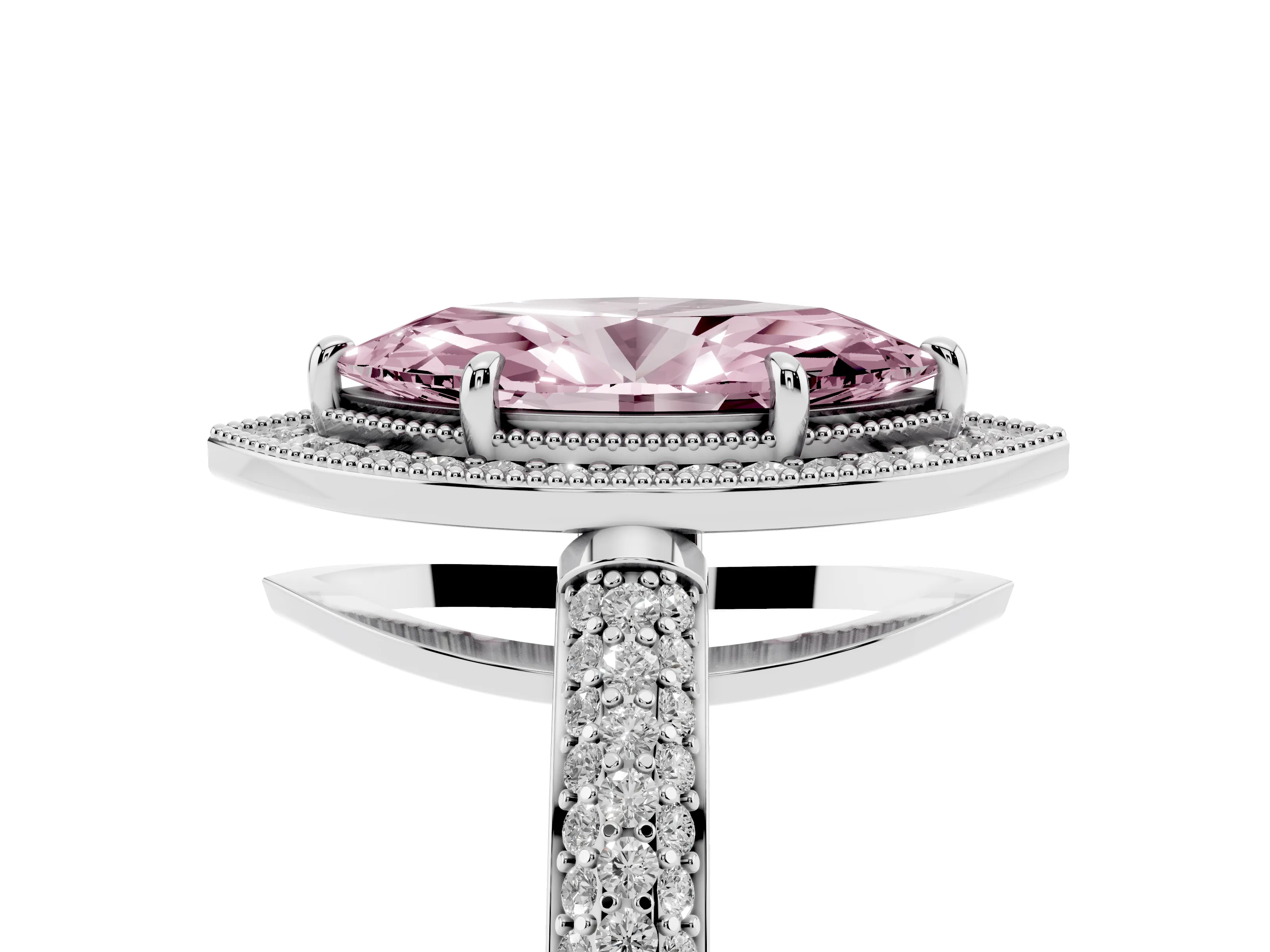 Fancy Pink Marquise Cut Diamond Halo Pavé Band Set in Silver with Prong Setting