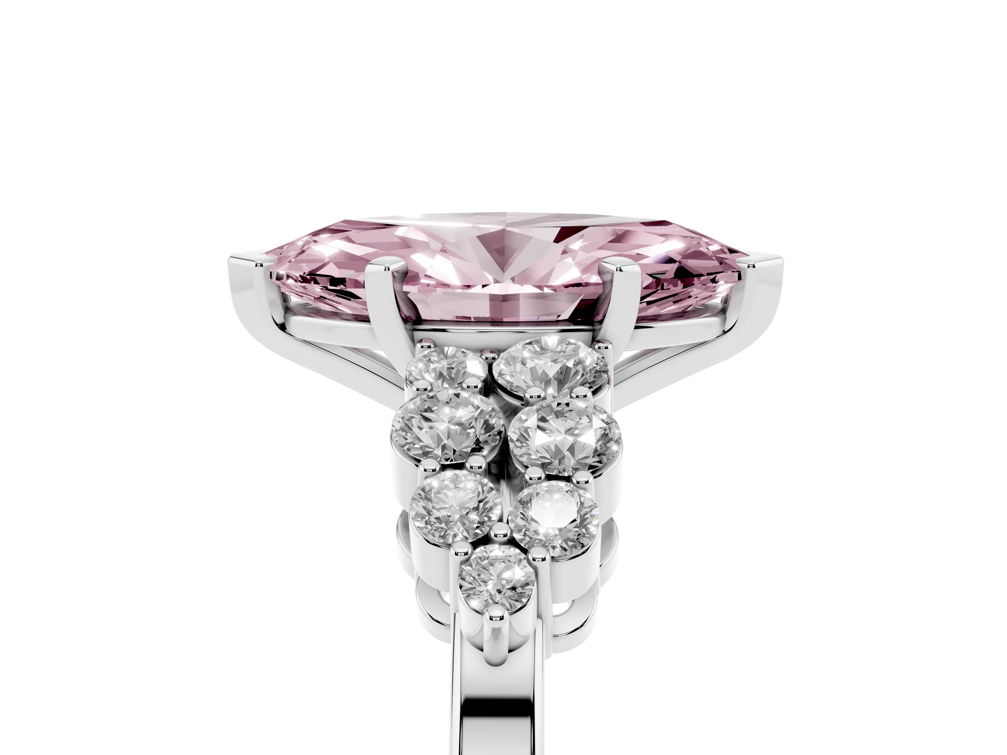 Fancy Pink Marquise Cut Diamond Cluster Engagement Ring Set in Silver with Pavé Band and Prong Setting