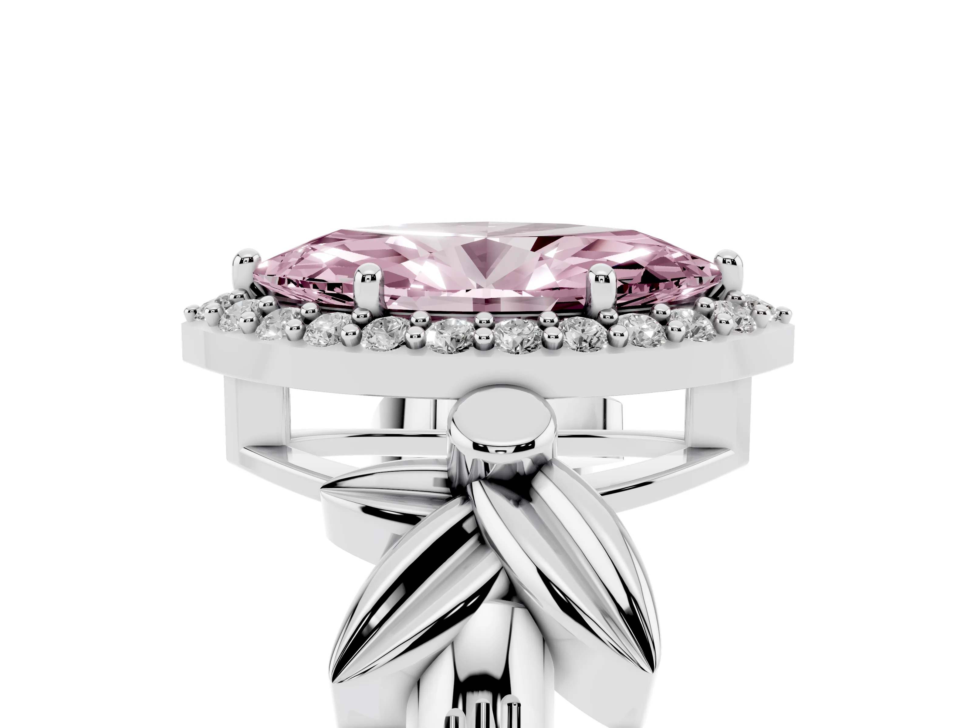 Fancy Pink Marquise Cut Diamond Halo Floral Band Ring Set in Platinum with Prong Setting