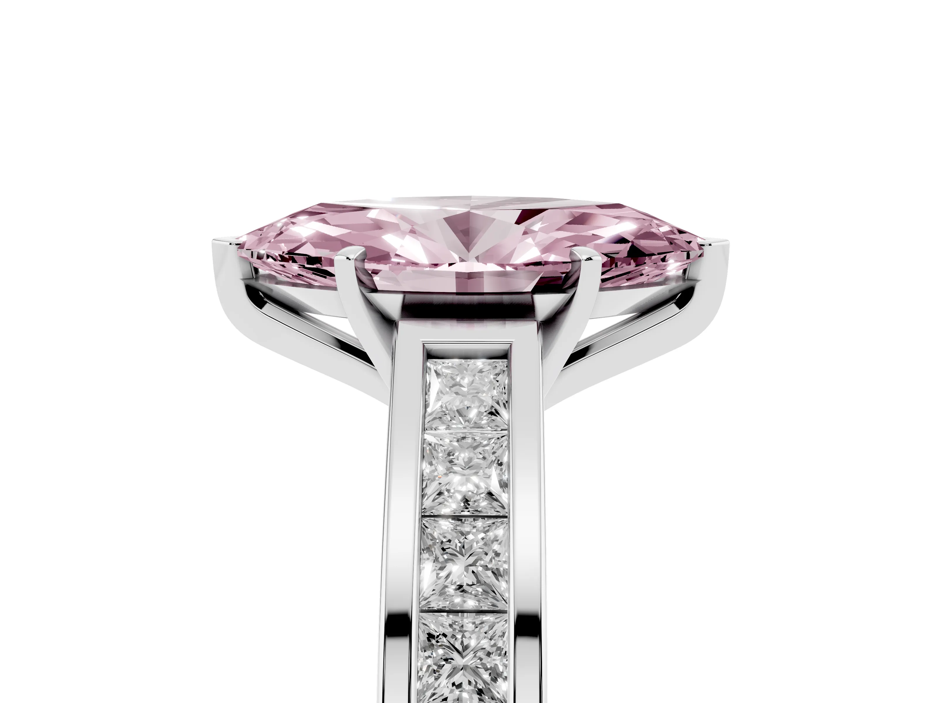 Fancy Pink Marquise Cut Diamond Solitaire Ring Set in Platinum with Channel-Set Band and Prong Setting