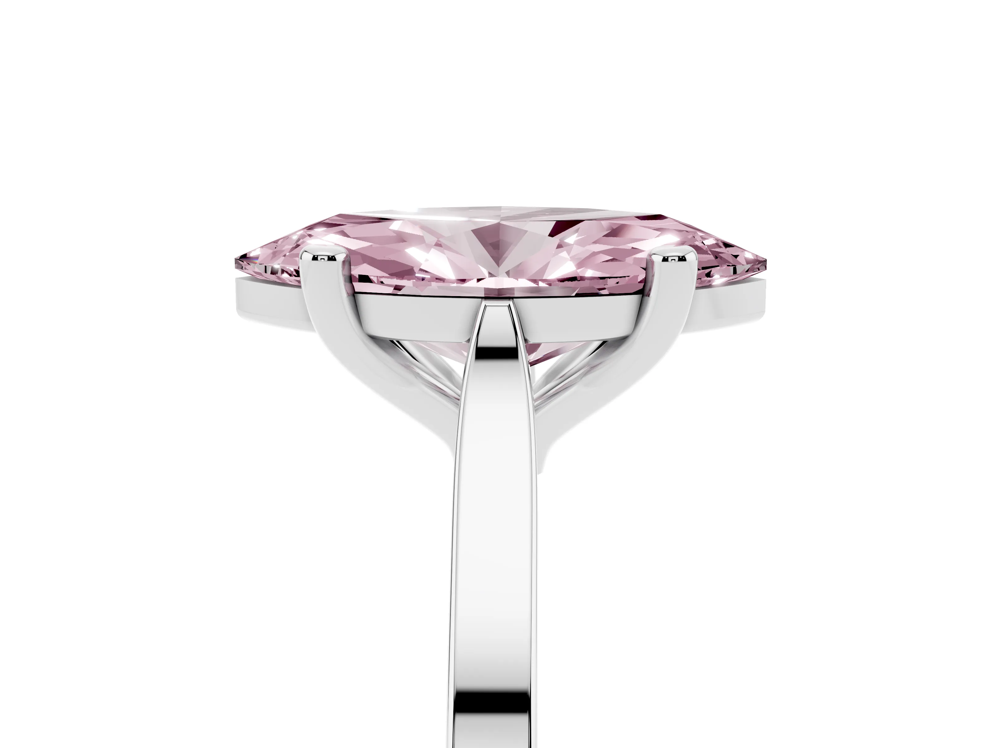 Fancy Pink Marquise Cut Diamond Solitaire Ring Set in White gold with Prong Setting and Tapered Band