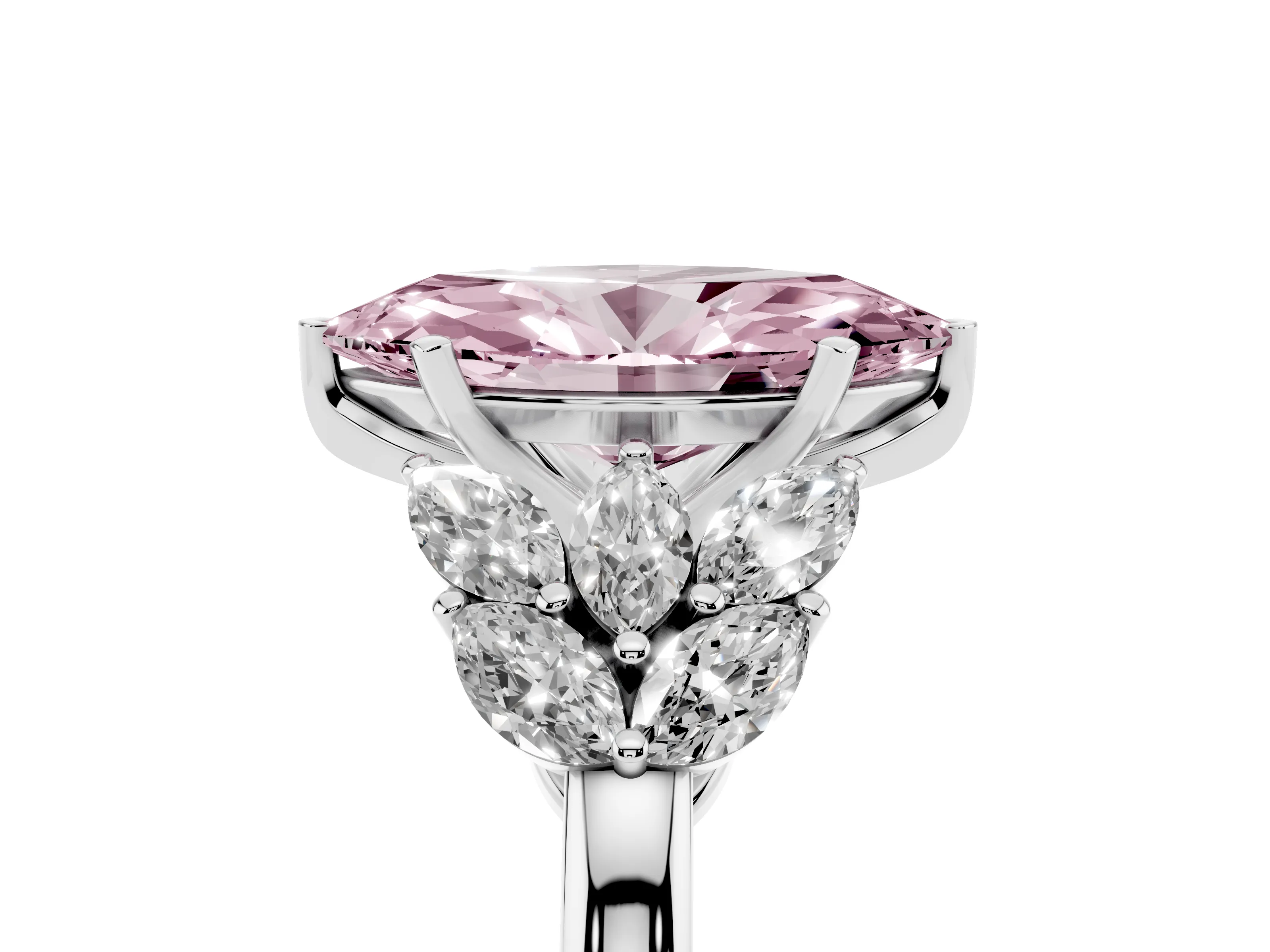 Fancy Pink Marquise Cut Diamond Cluster Leaf Design Ring Set in Platinum with Prong Setting