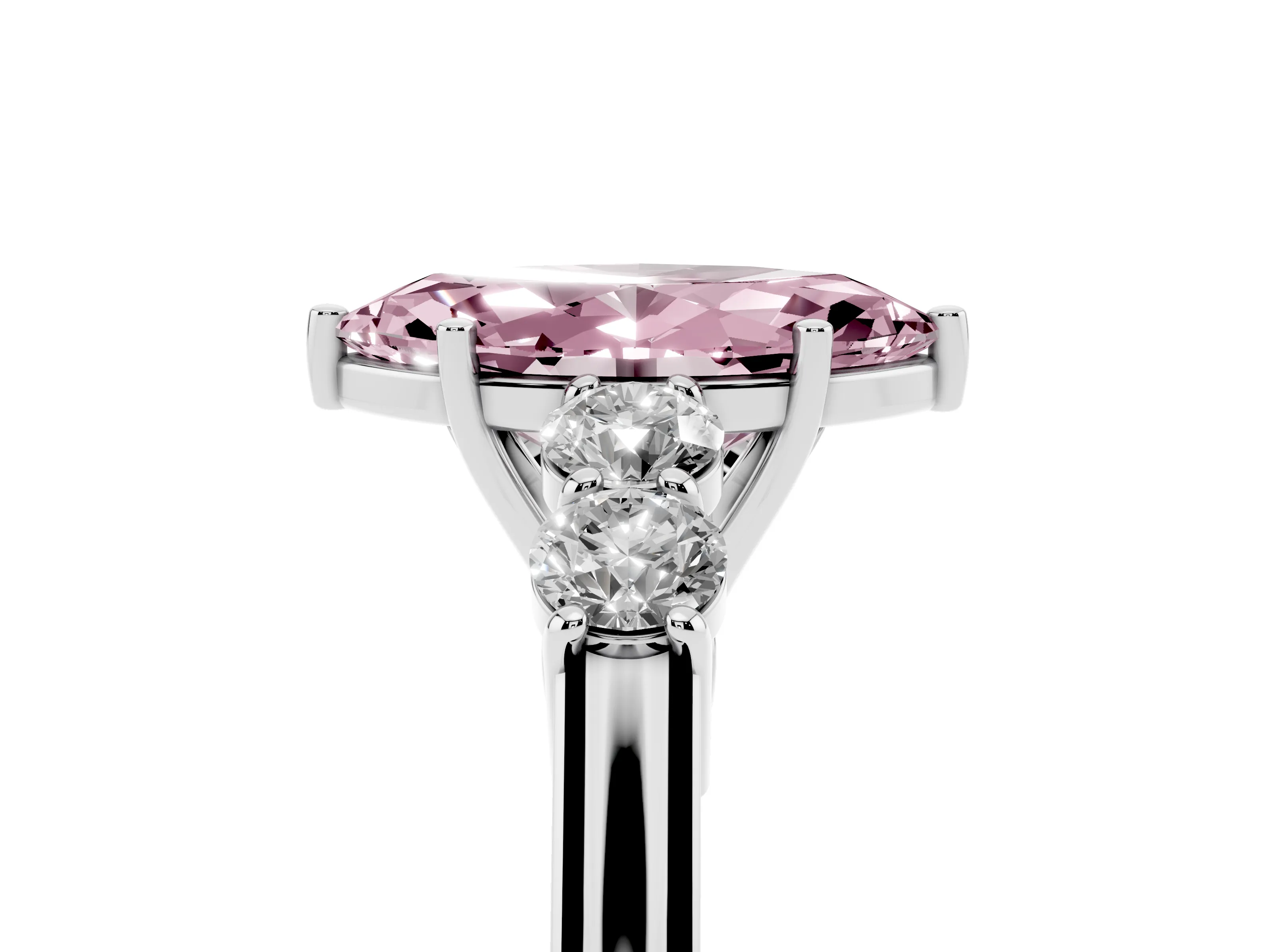 Fancy Pink Marquise Cut Diamond Five-Stone Prong Set Band Ring Set in White gold with Polished Band