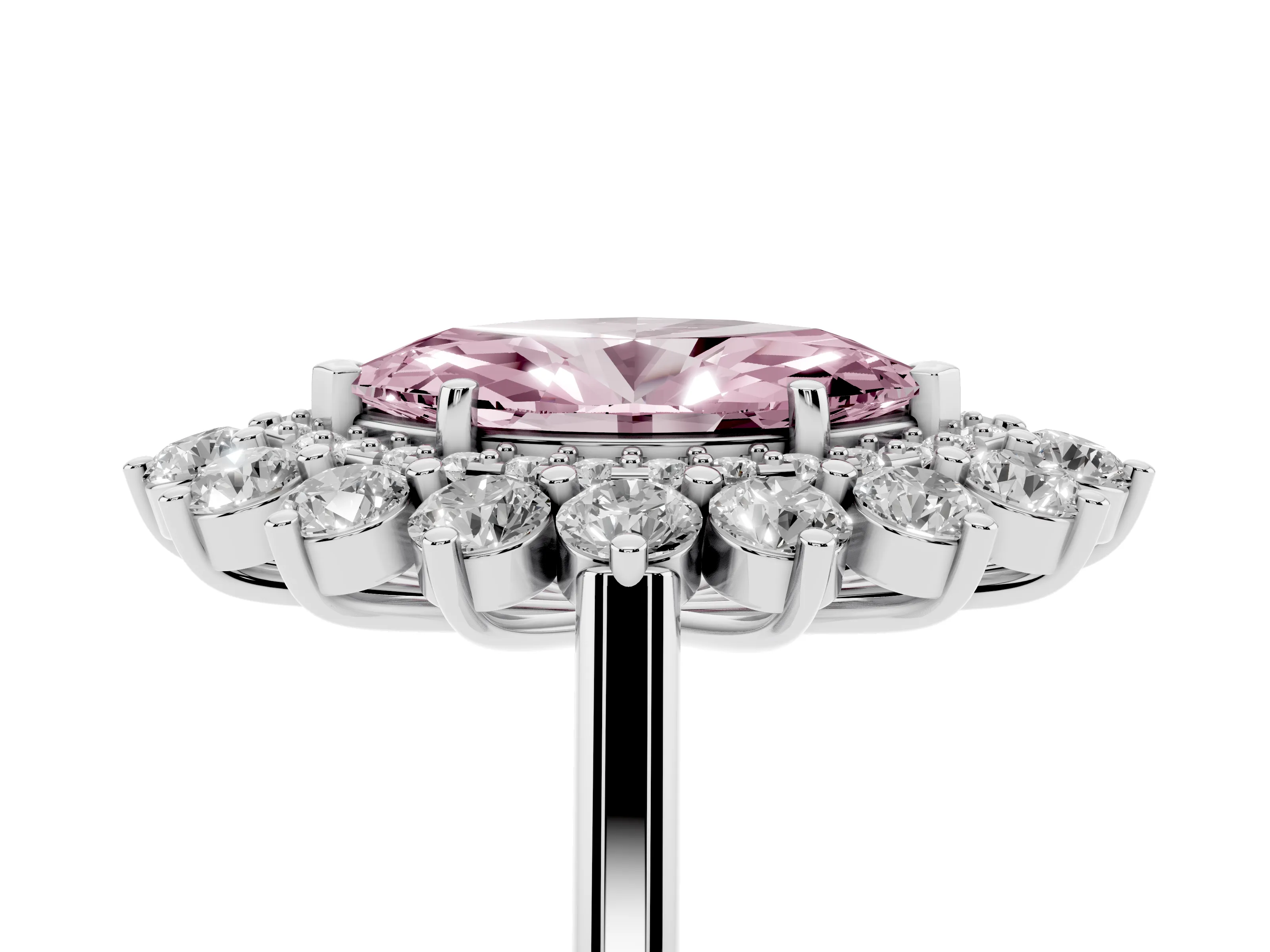 Fancy Pink Marquise Cut Diamond Floral Double Halo Ring Set in Silver with Round Petals