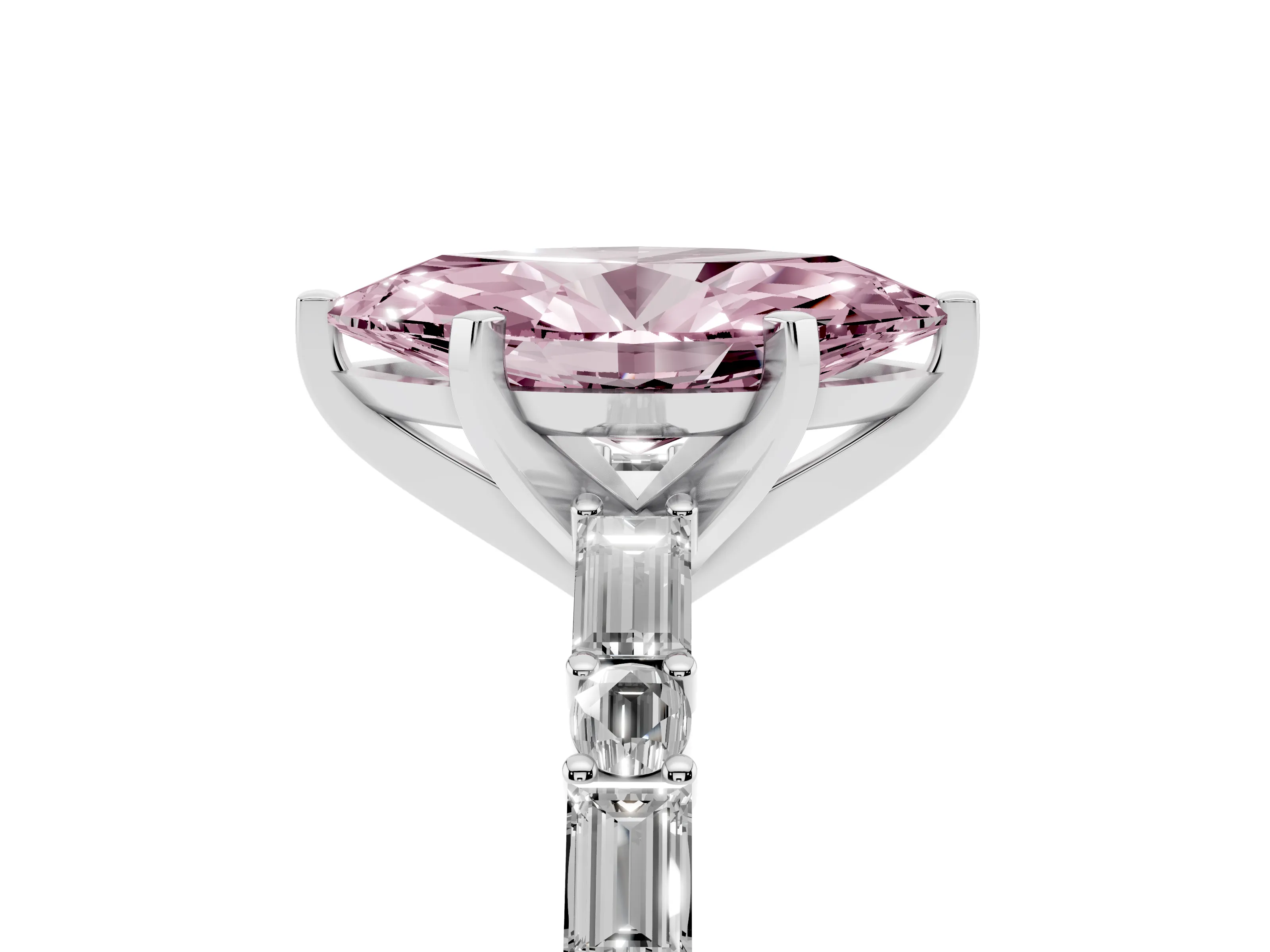 Fancy Pink Marquise Cut Diamond Solitaire Set in Platinum with Side Baguettes and Channel Set Band