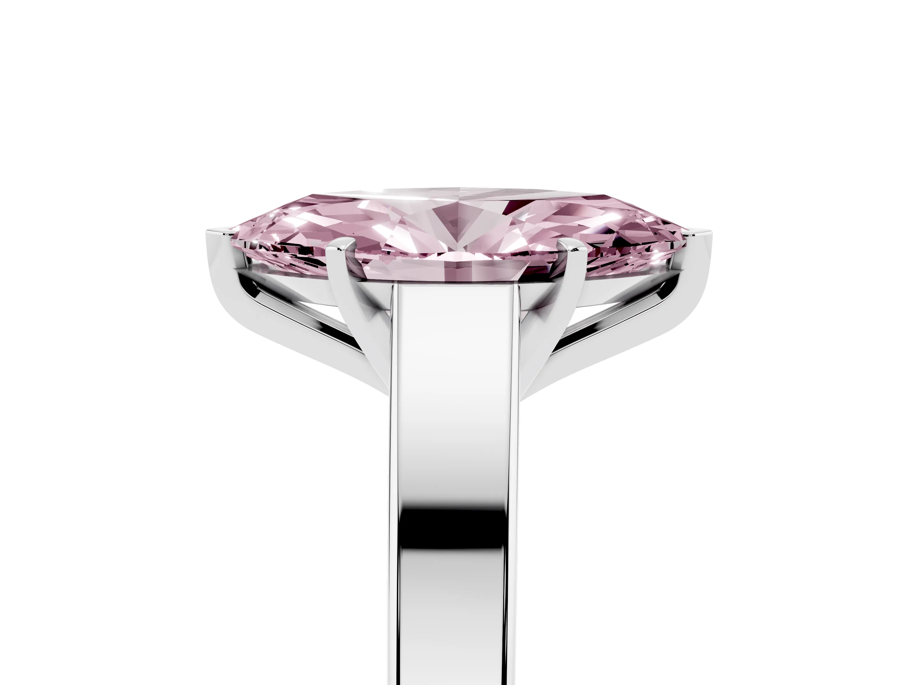 Fancy Pink Marquise Cut Diamond Solitaire Engagement Ring Set in Platinum with Prong Setting and Tapered Band