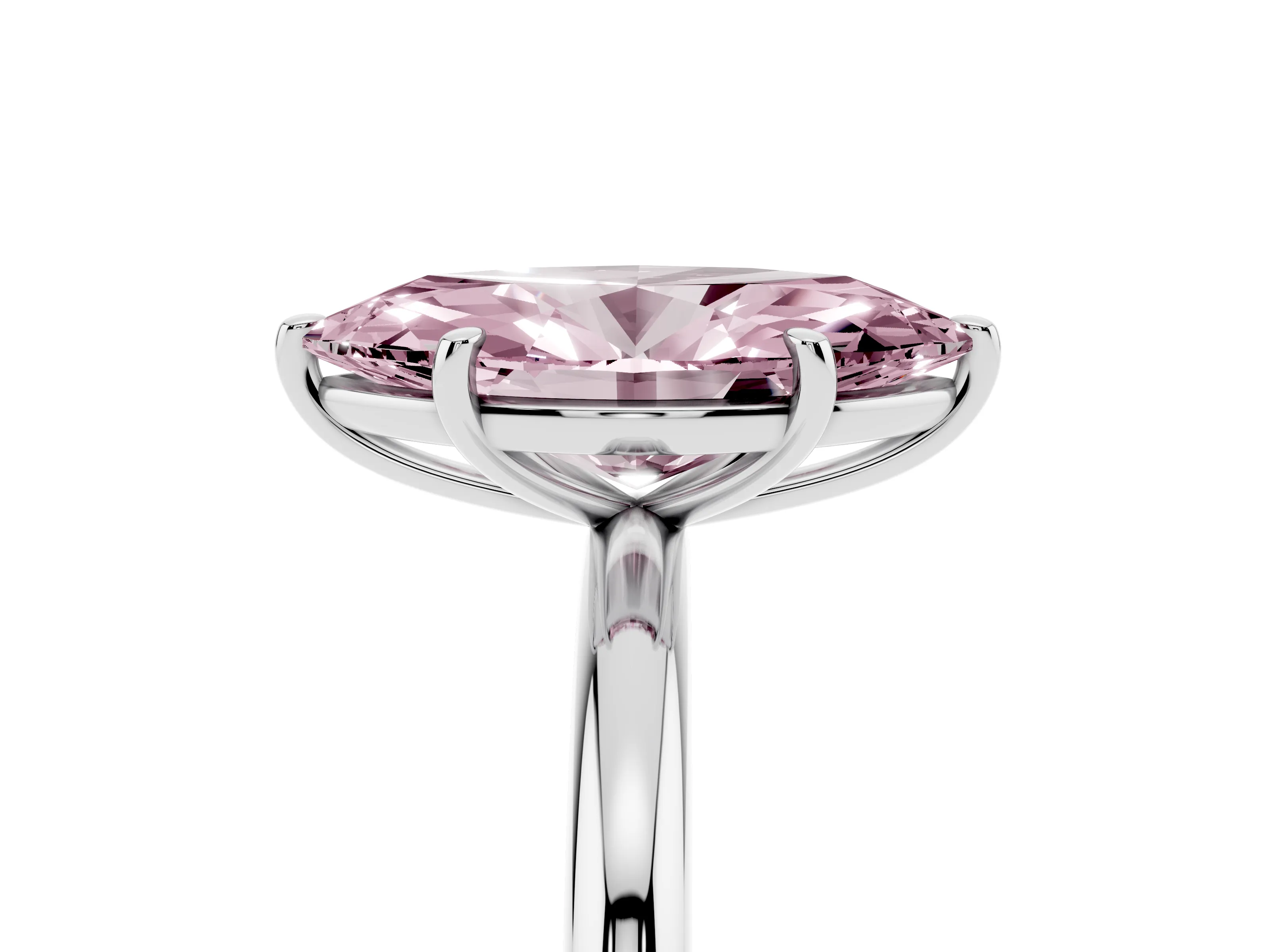 Fancy Pink Marquise Cut Diamond Solitaire Ring Set in Platinum with Prong Setting on a Polished Plain Band