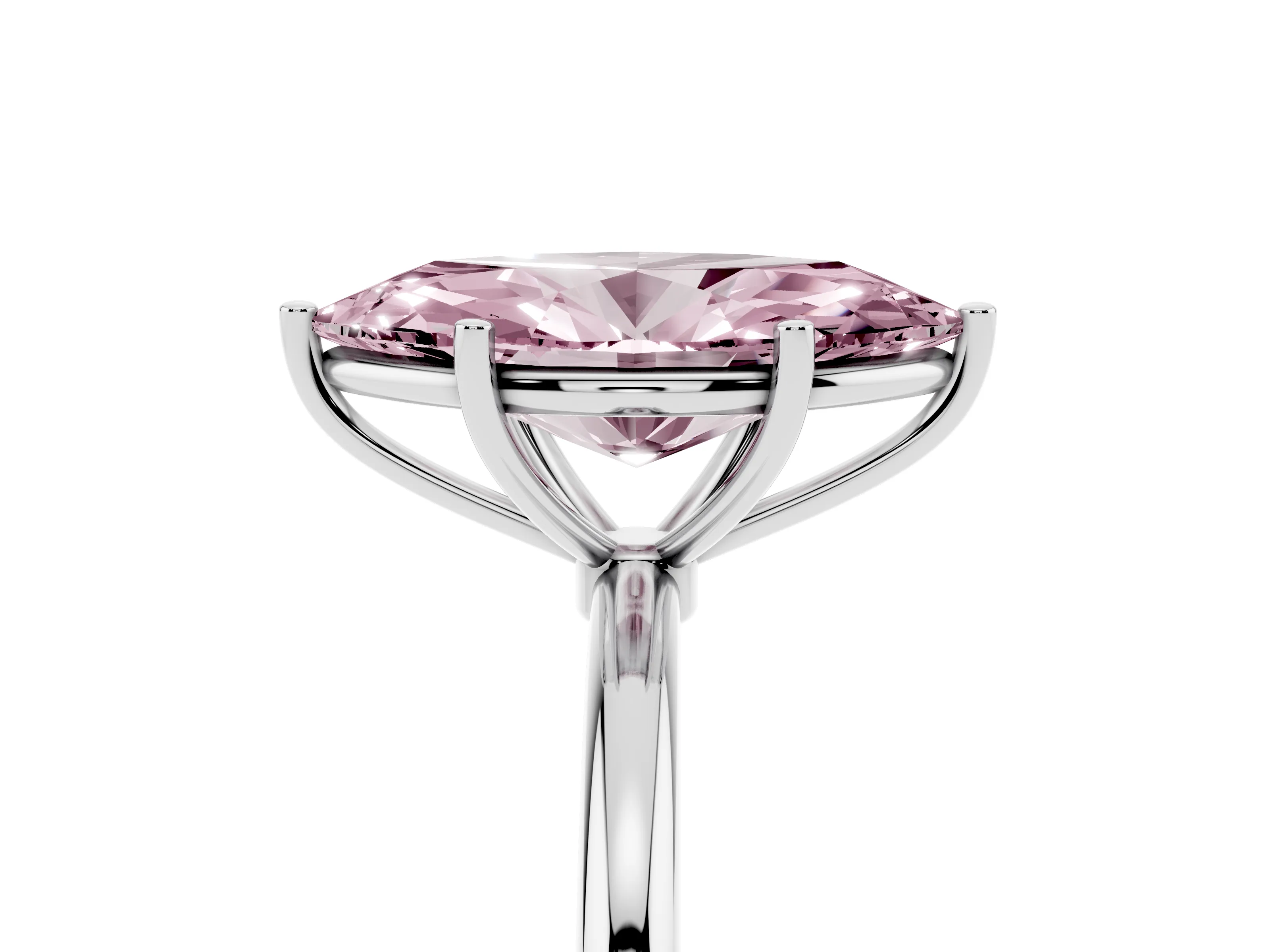 Fancy Pink Marquise Cut Diamond Solitaire Engagement Ring Set in Platinum with Thin Band and Prong Setting