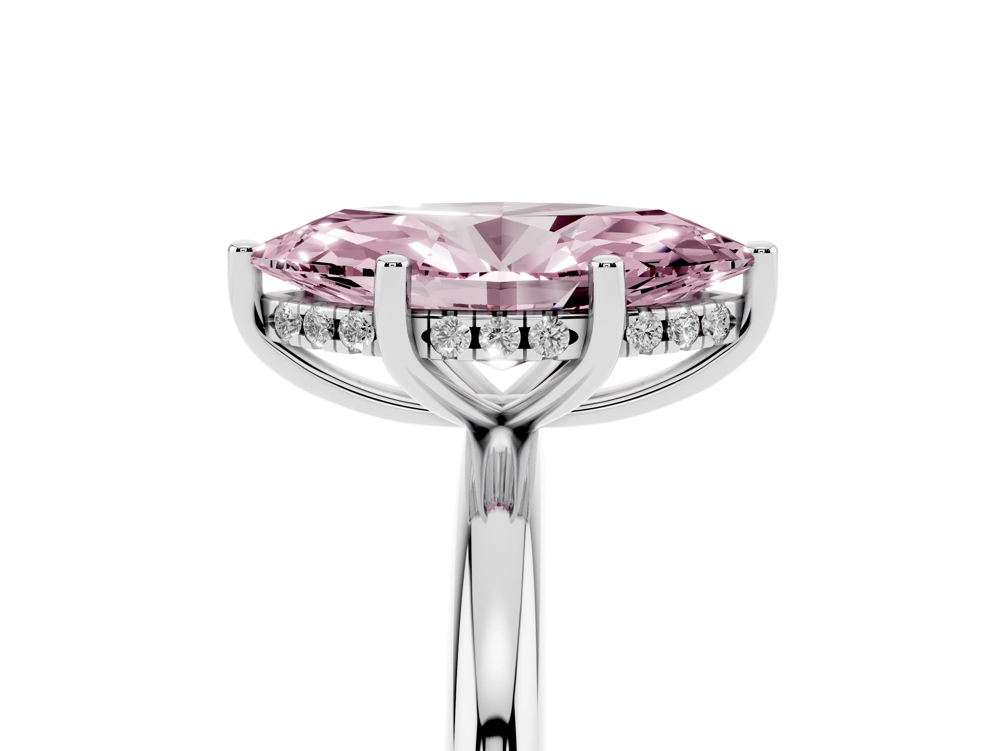 Fancy Pink Marquise Cut Diamond Solitaire Engagement Ring Set in Silver with Prong Setting and Polished Band