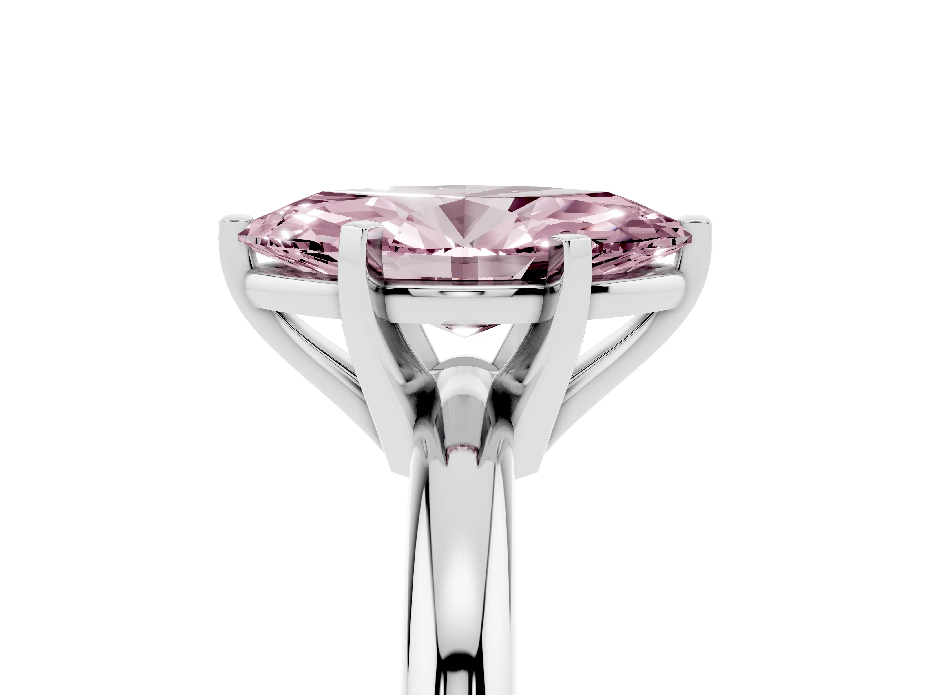 Fancy Pink Marquise Cut Diamond Solitaire Engagement Ring Set in White gold with Round Band and Prong Setting