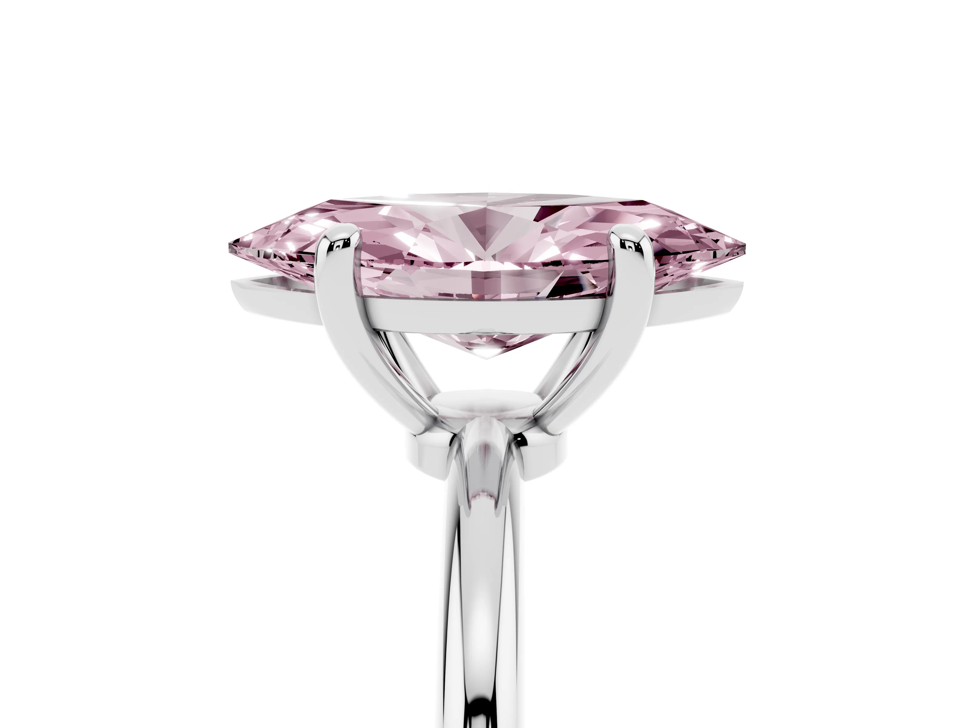 Fancy Pink Marquise Cut Diamond Solitaire Ring Set in White gold with Secure Prong Setting on a Classic Band
