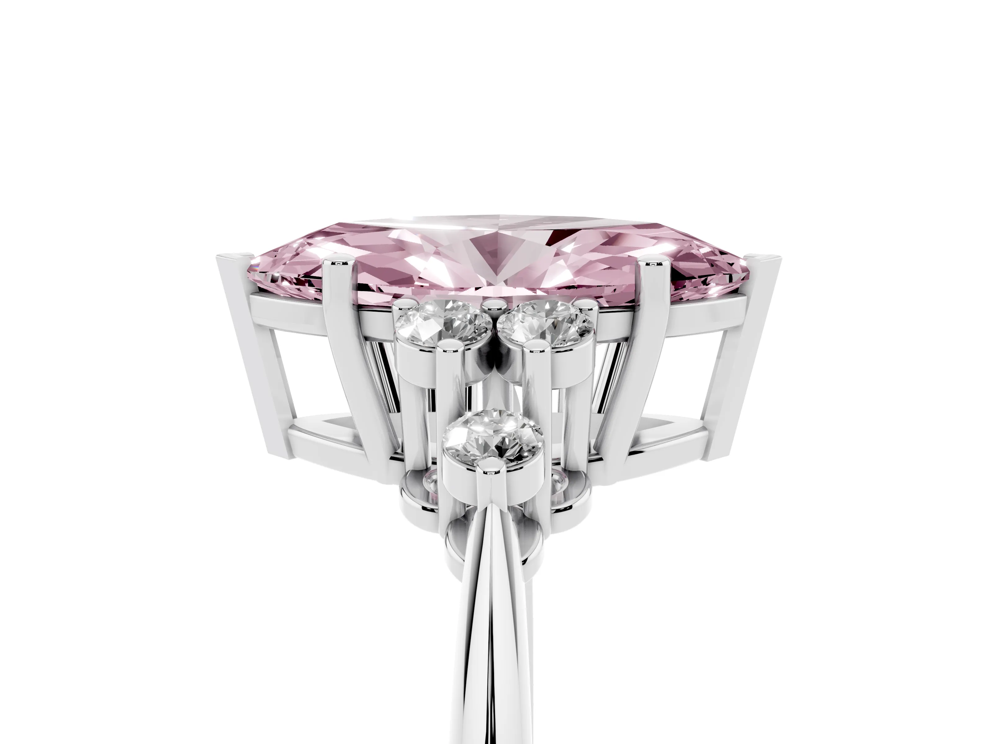 Fancy Pink Marquise Cut Diamond Cluster Ring Set in Platinum with Plain Band and Prong Setting