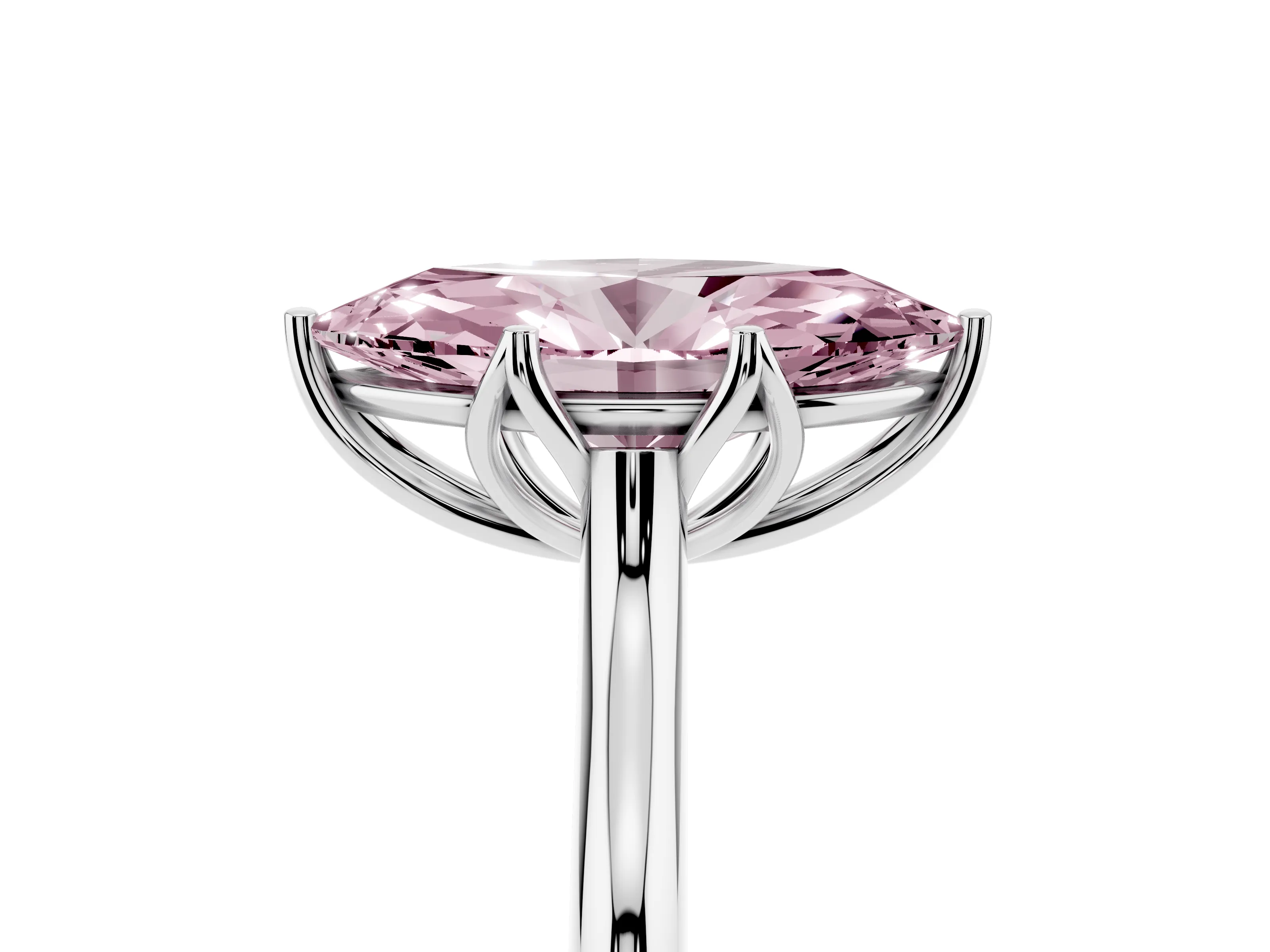Fancy Pink Marquise Cut Diamond Solitaire Cathedral Ring Set in Silver with Prong Setting
