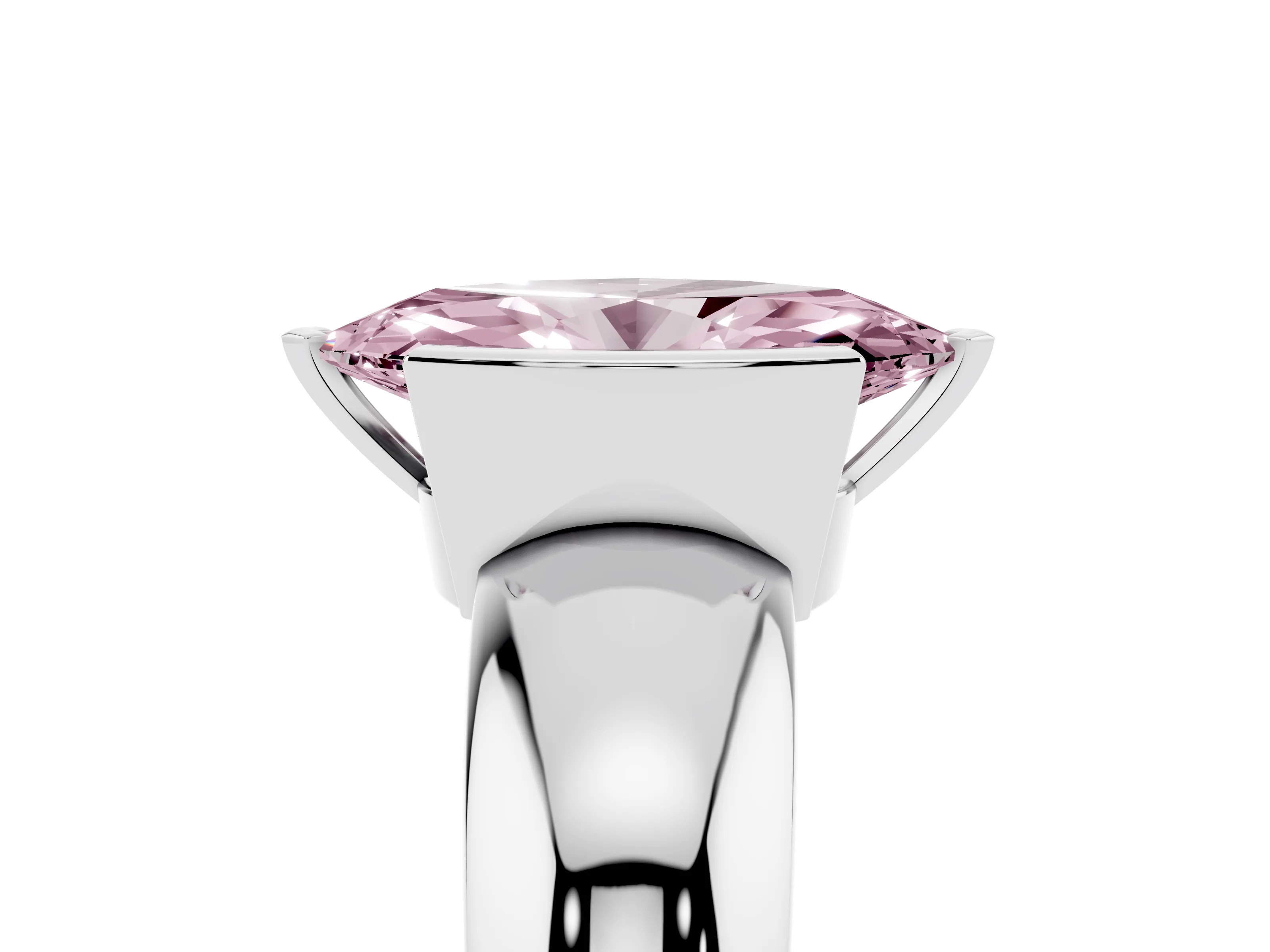 Fancy Pink Marquise Cut Diamond Solitaire Tension Set Ring Set in Platinum with Wide Band