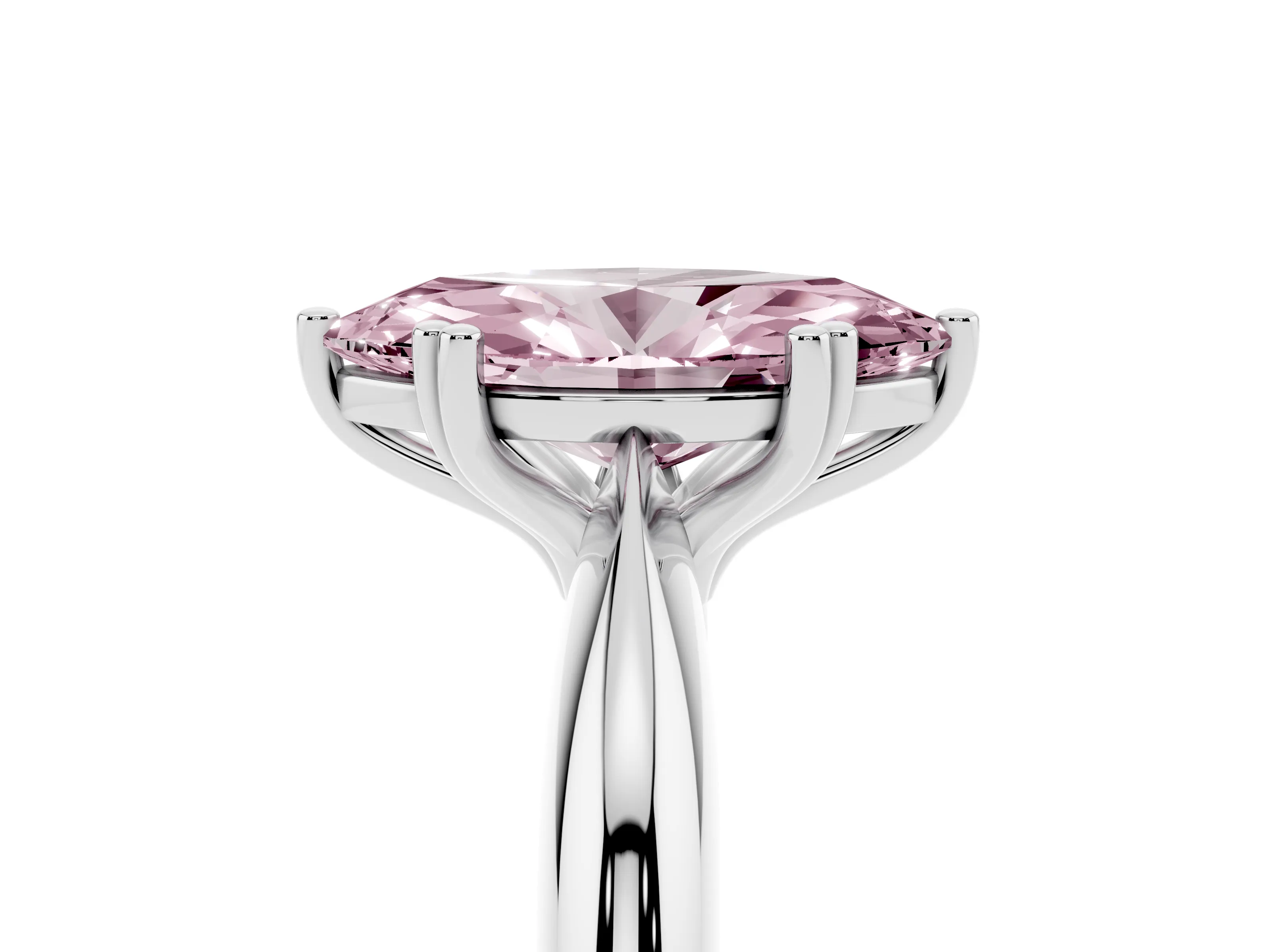 Fancy Pink Marquise Cut Diamond Solitaire Engagement Ring Set in White gold with Tapered Band and Prong Setting