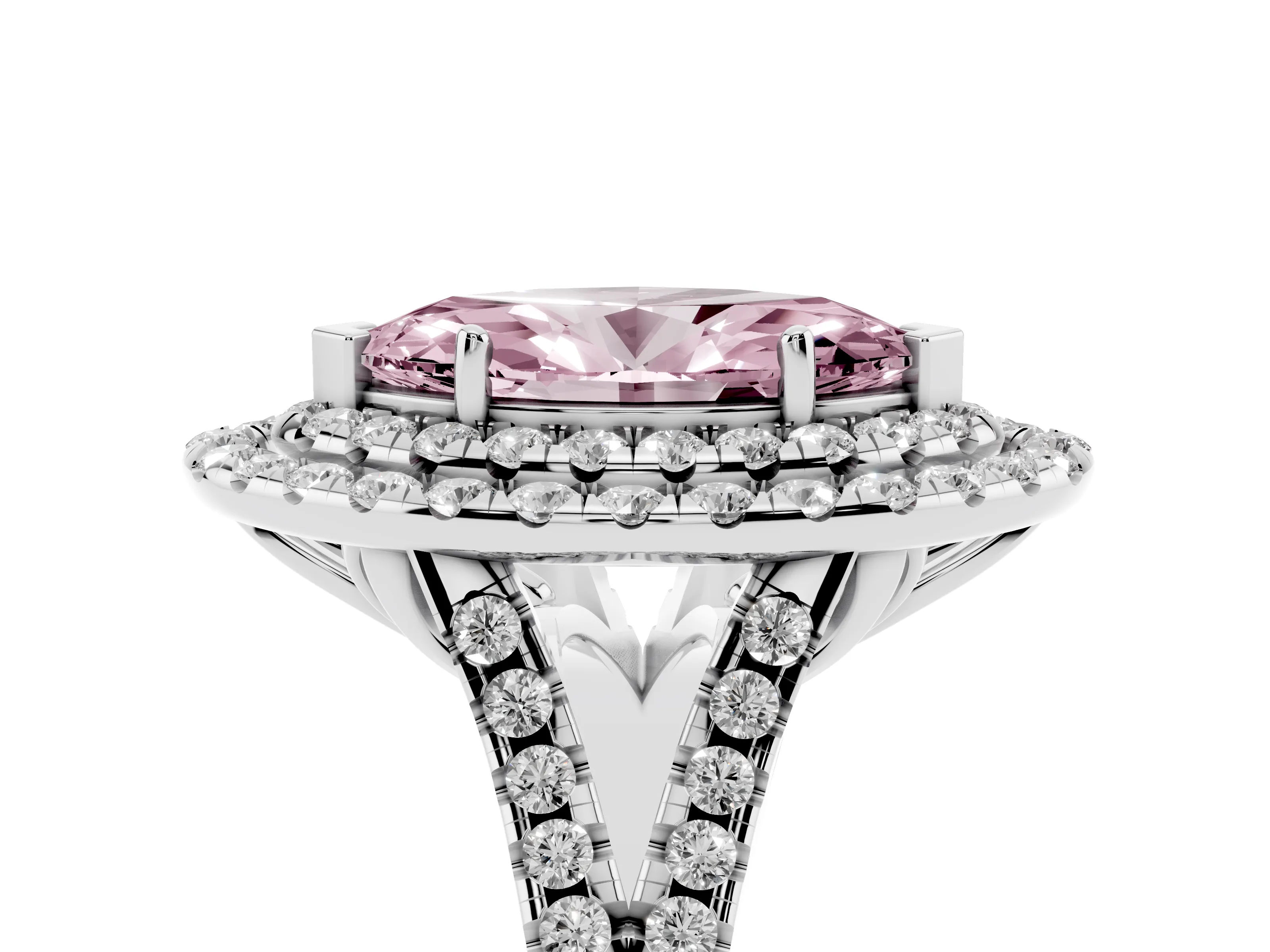 Fancy Pink Marquise Cut Diamond Double Halo Ring Set in Silver with Pavé Split Shank and Prong Setting