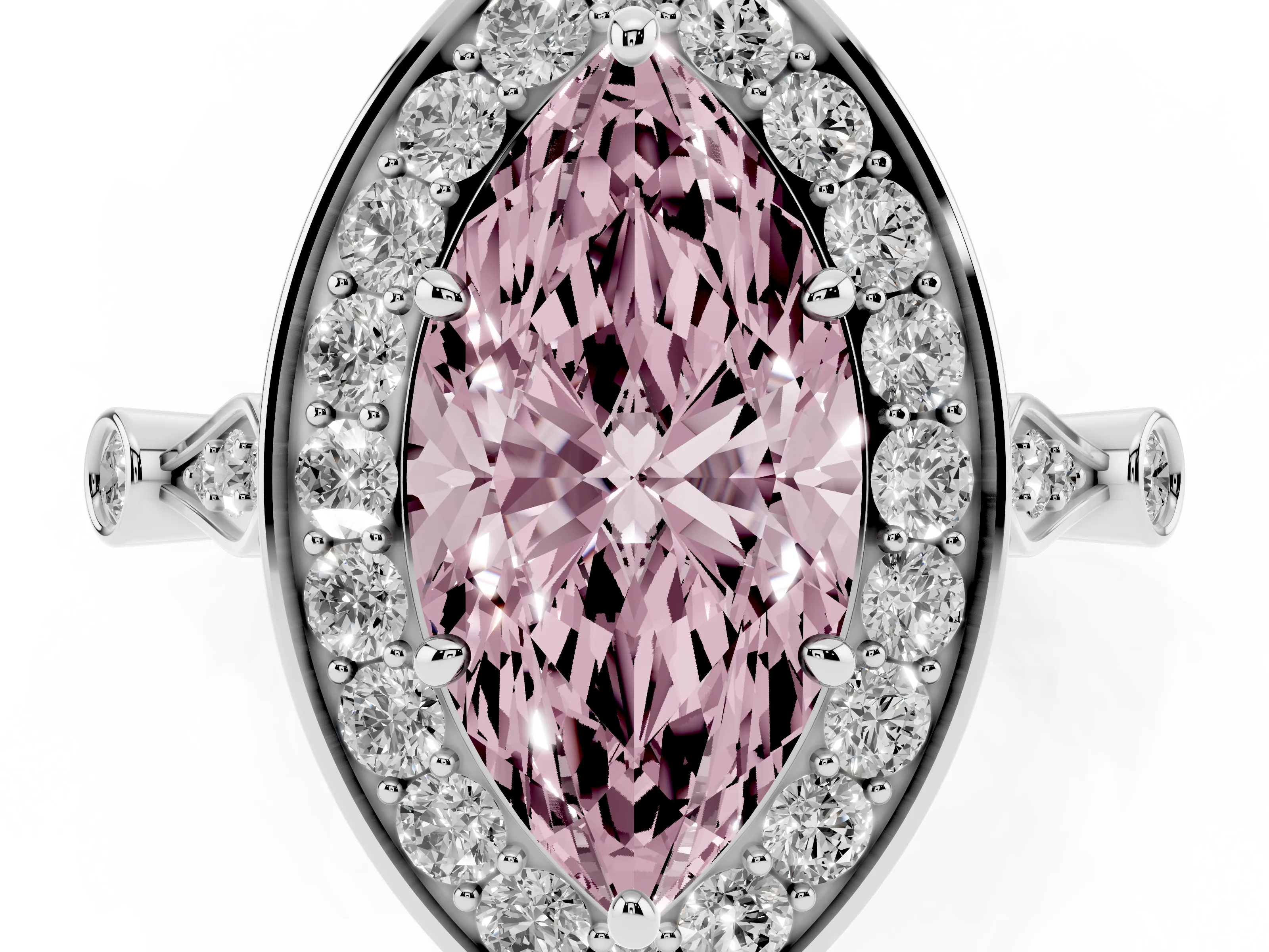 Fancy Pink Marquise Cut Diamond Halo Engagement Ring Set in Silver with Twisted Band and Prong Setting