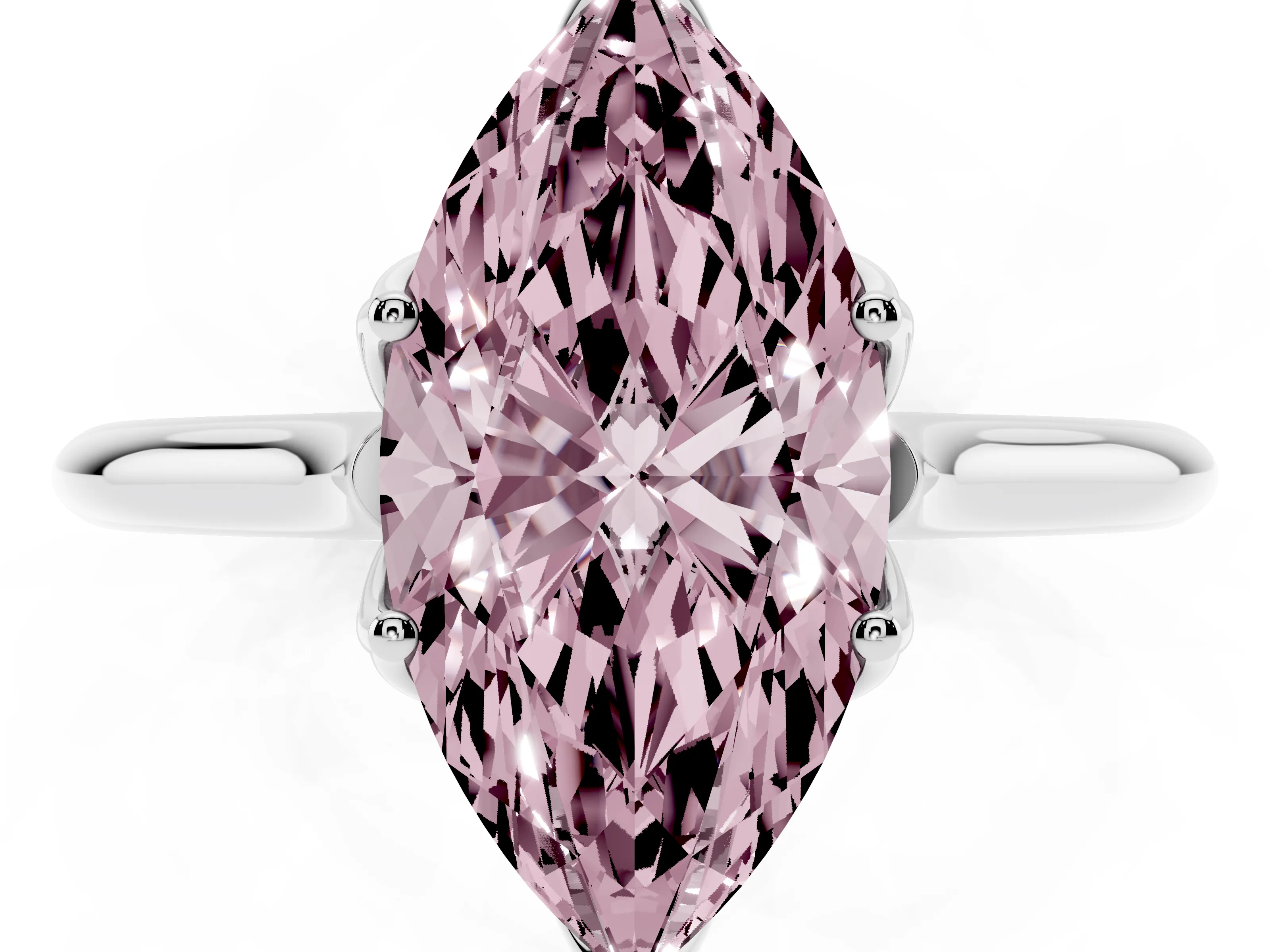 Fancy Pink Marquise Cut Diamond Solitaire Cathedral Ring Set in Silver with Prong Setting