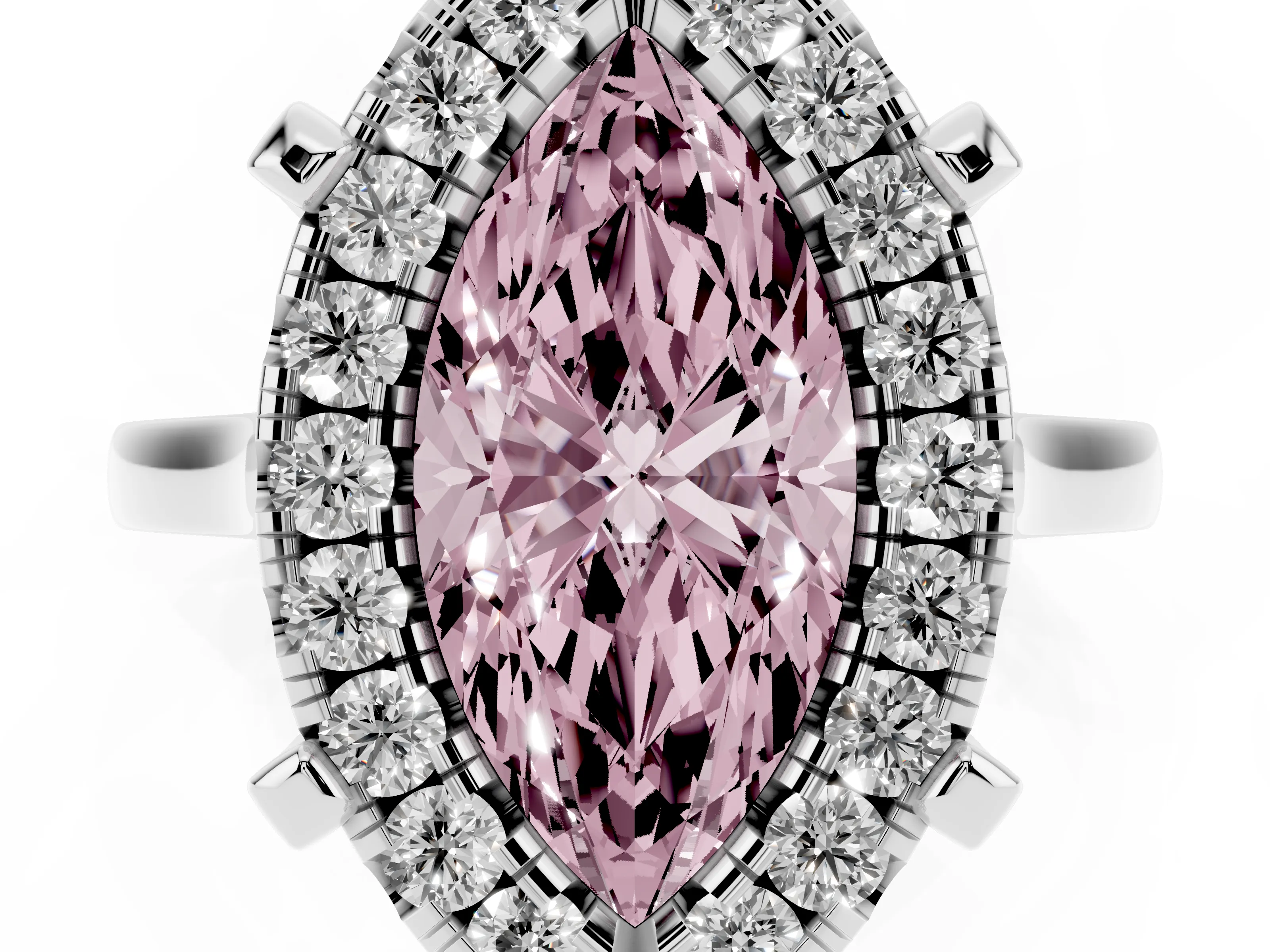 Fancy Pink Marquise Cut Diamond Cluster Halo Solitaire Ring Set in Platinum with Prong Setting
