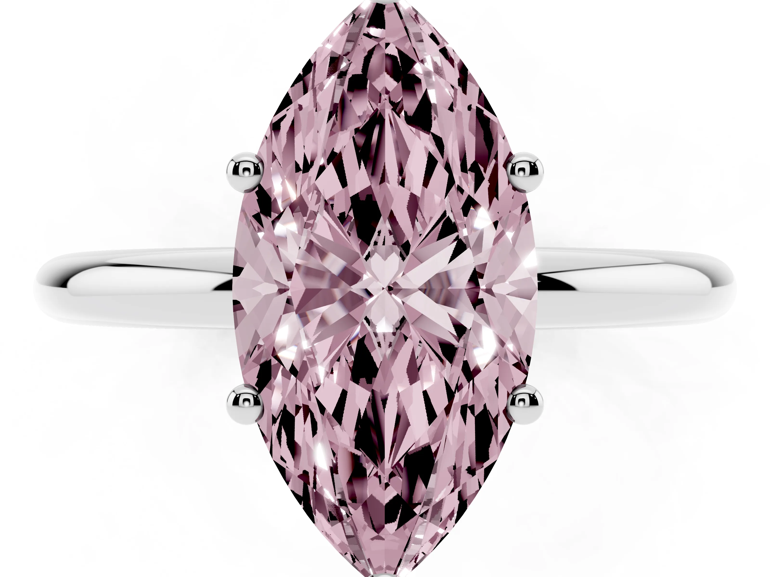Fancy Pink Marquise Cut Diamond Solitaire Engagement Ring Set in Silver with Prong Setting and Polished Band