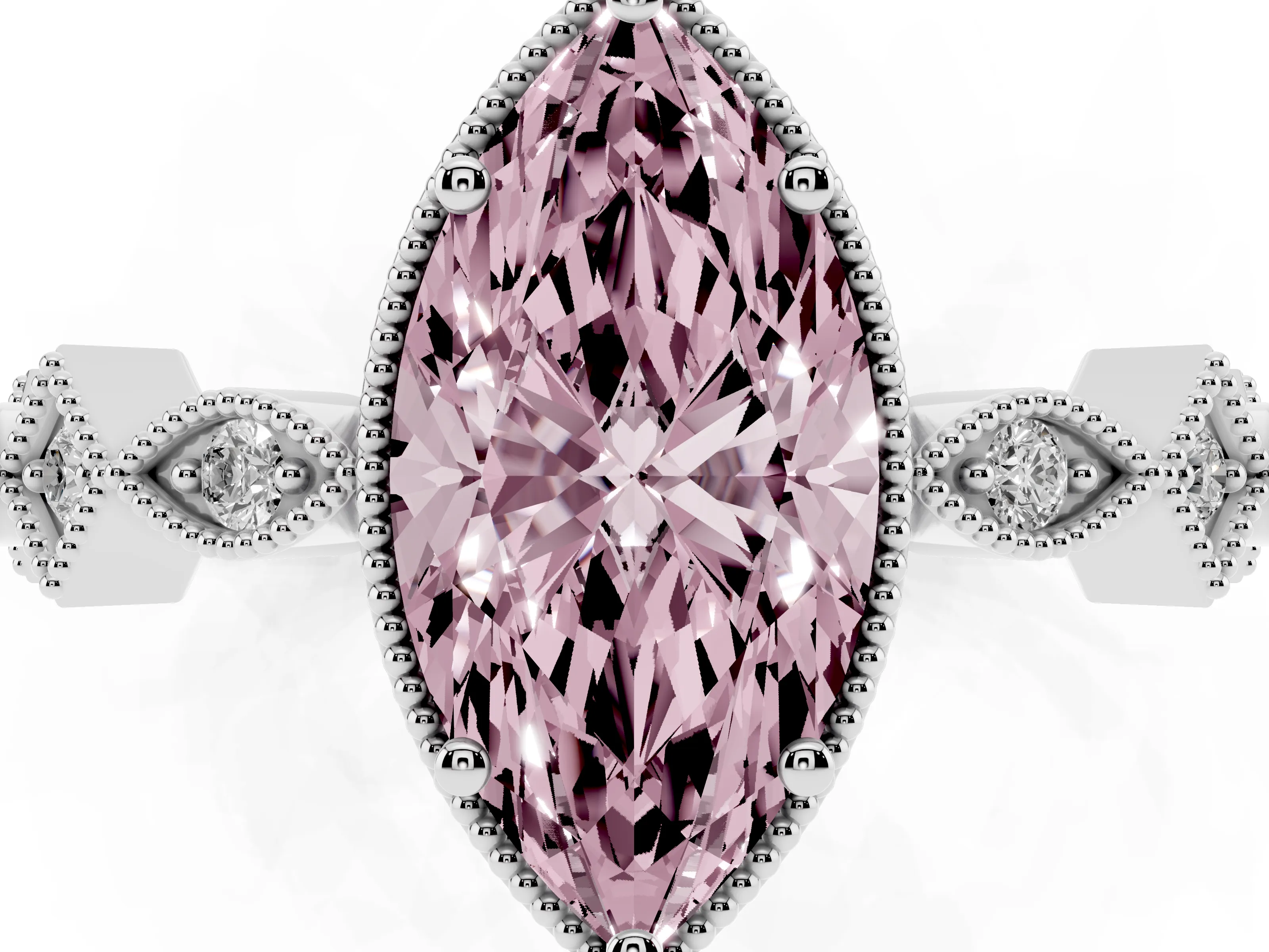 Fancy Pink Marquise Cut Diamond Milgrain Marquise Twist Band Ring Set in Silver with Prong Setting