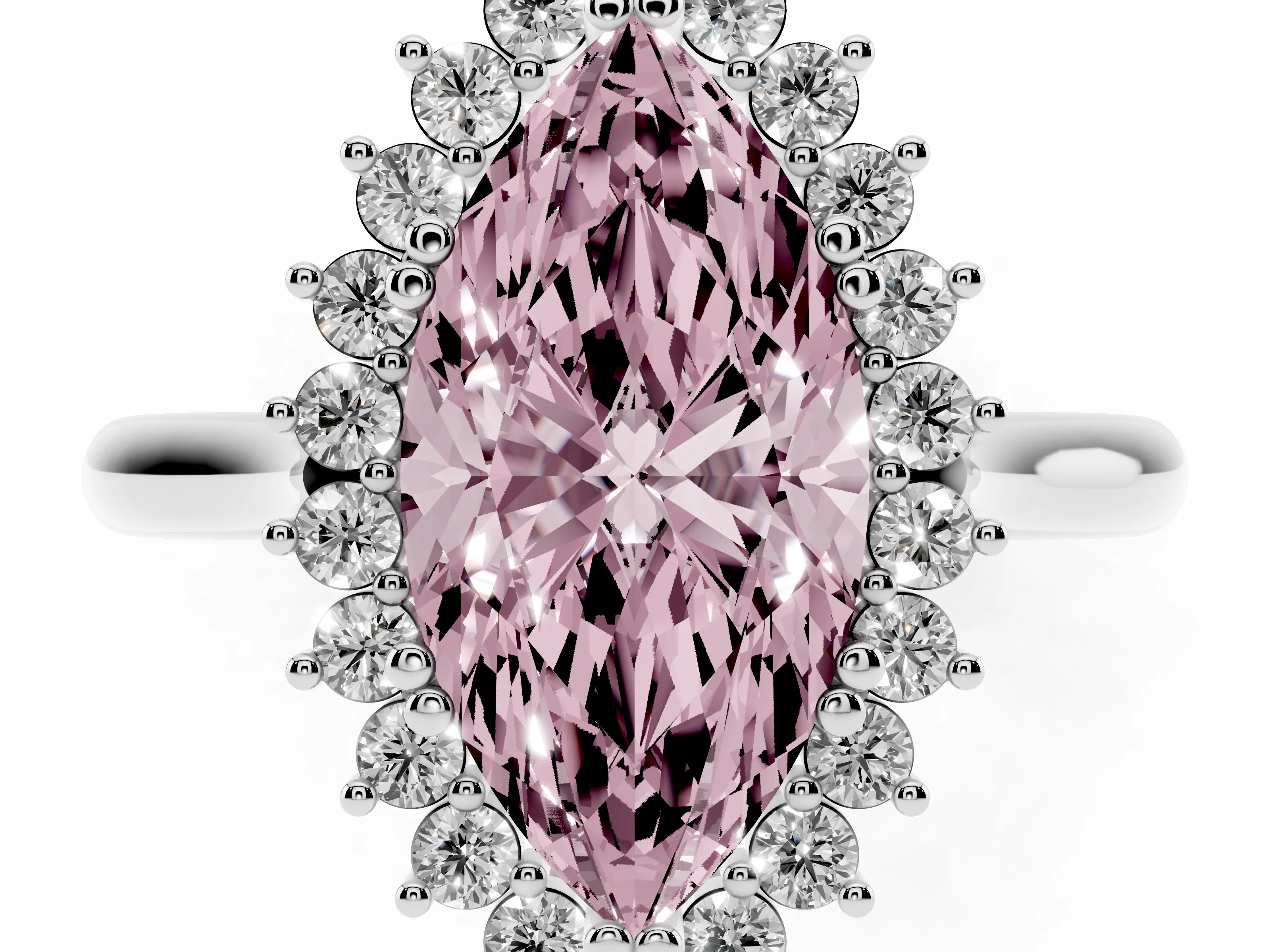 Fancy Pink Marquise Cut Diamond Halo Ring Set in White gold with Plain Solitaire Band and Prong Setting