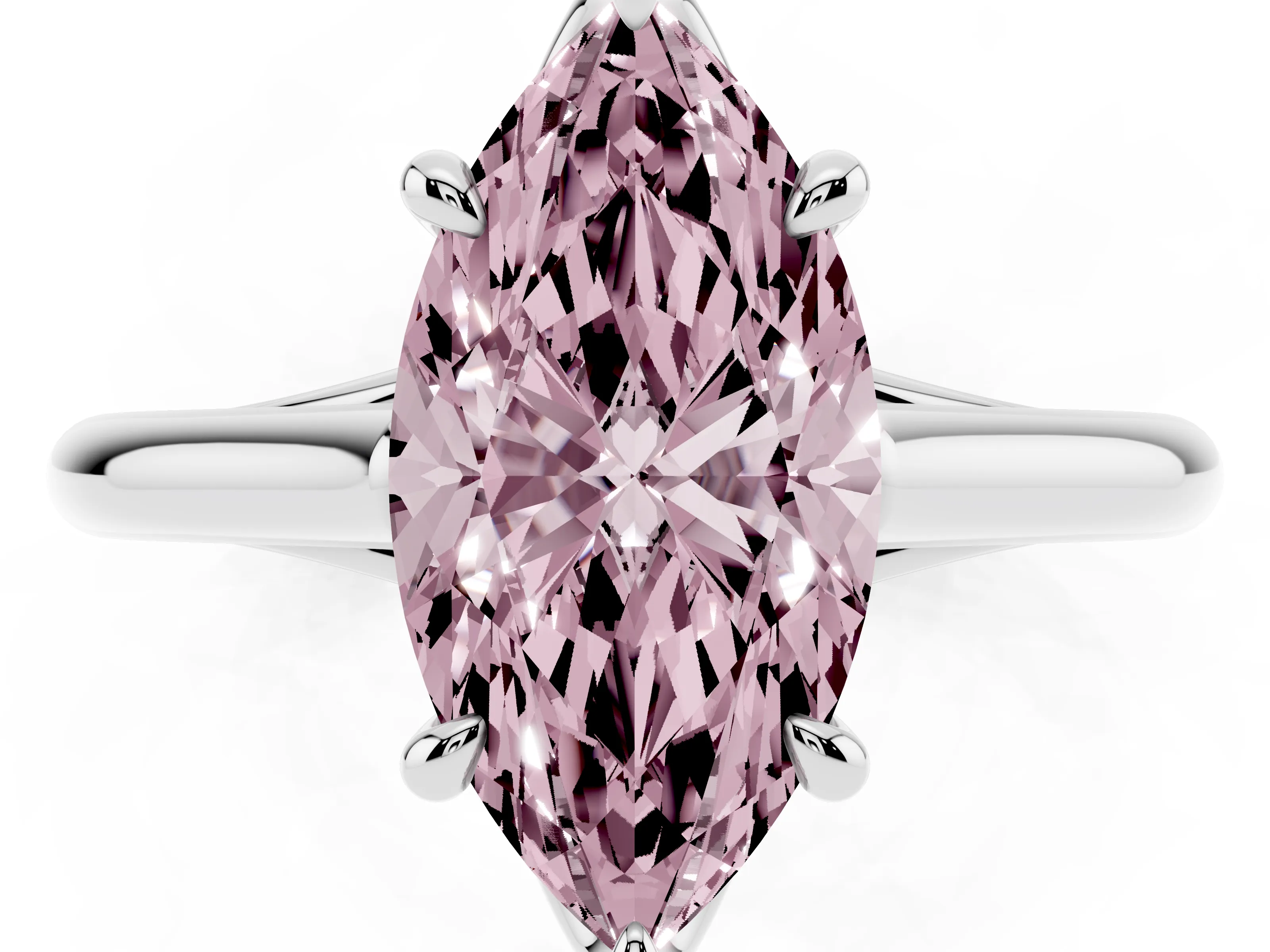 Fancy Pink Marquise Cut Diamond Solitaire Engagement Ring Set in Silver with Prong Setting and Plain Classic Band